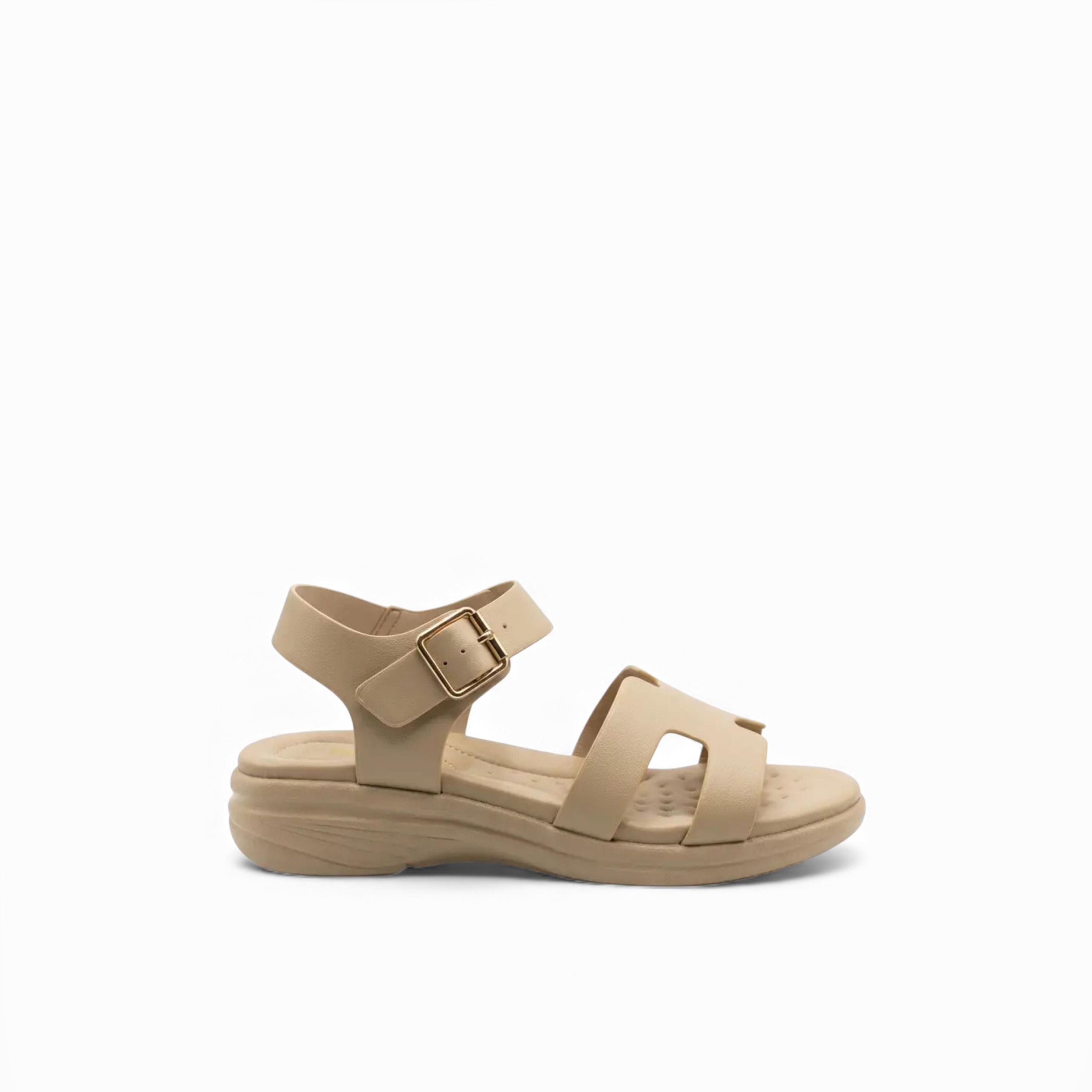 Geoomnii Women's Buckle Ashe Flat Strap Sandals | KN2543-5-BEIGE-women-shoes-sandals-flats-image-1
