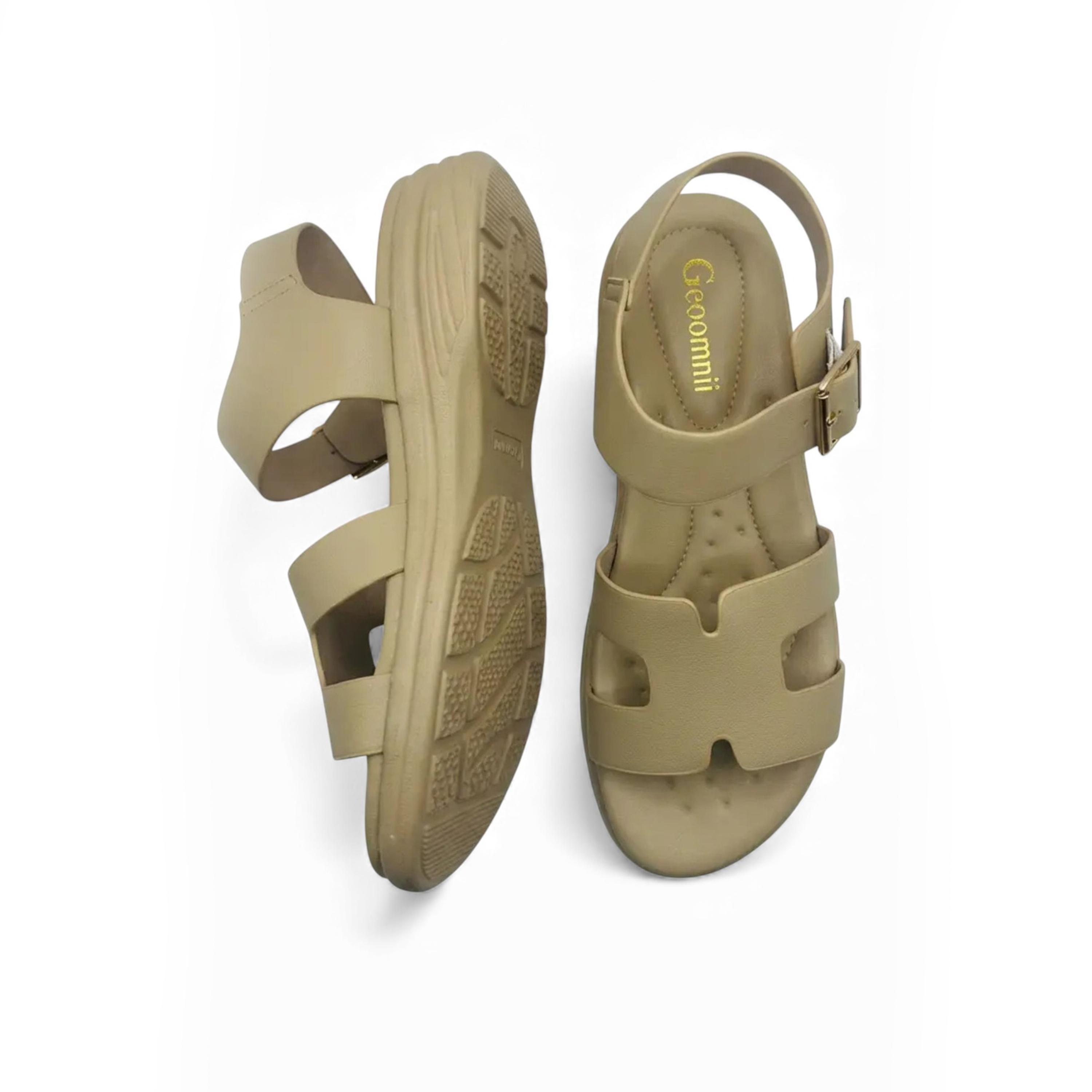 جيومني - صندل آش مسطح بحزام وإبزيم للنساء | KN2543-5-BEIGE-women-shoes-sandals-flats-image-3
