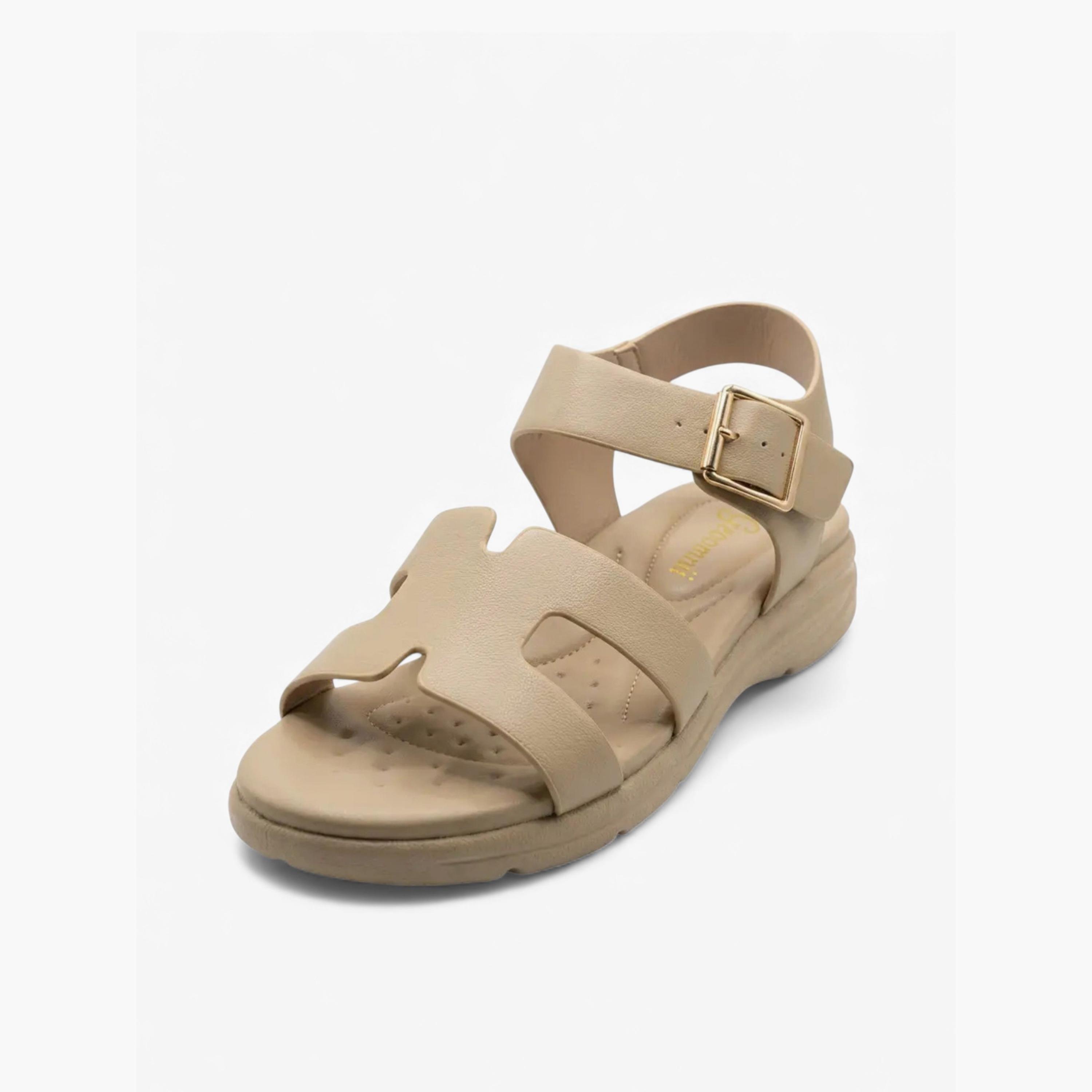 Geoomnii Women's Buckle Ashe Flat Strap Sandals | KN2543-5-BEIGE-women-shoes-sandals-flats-image-4