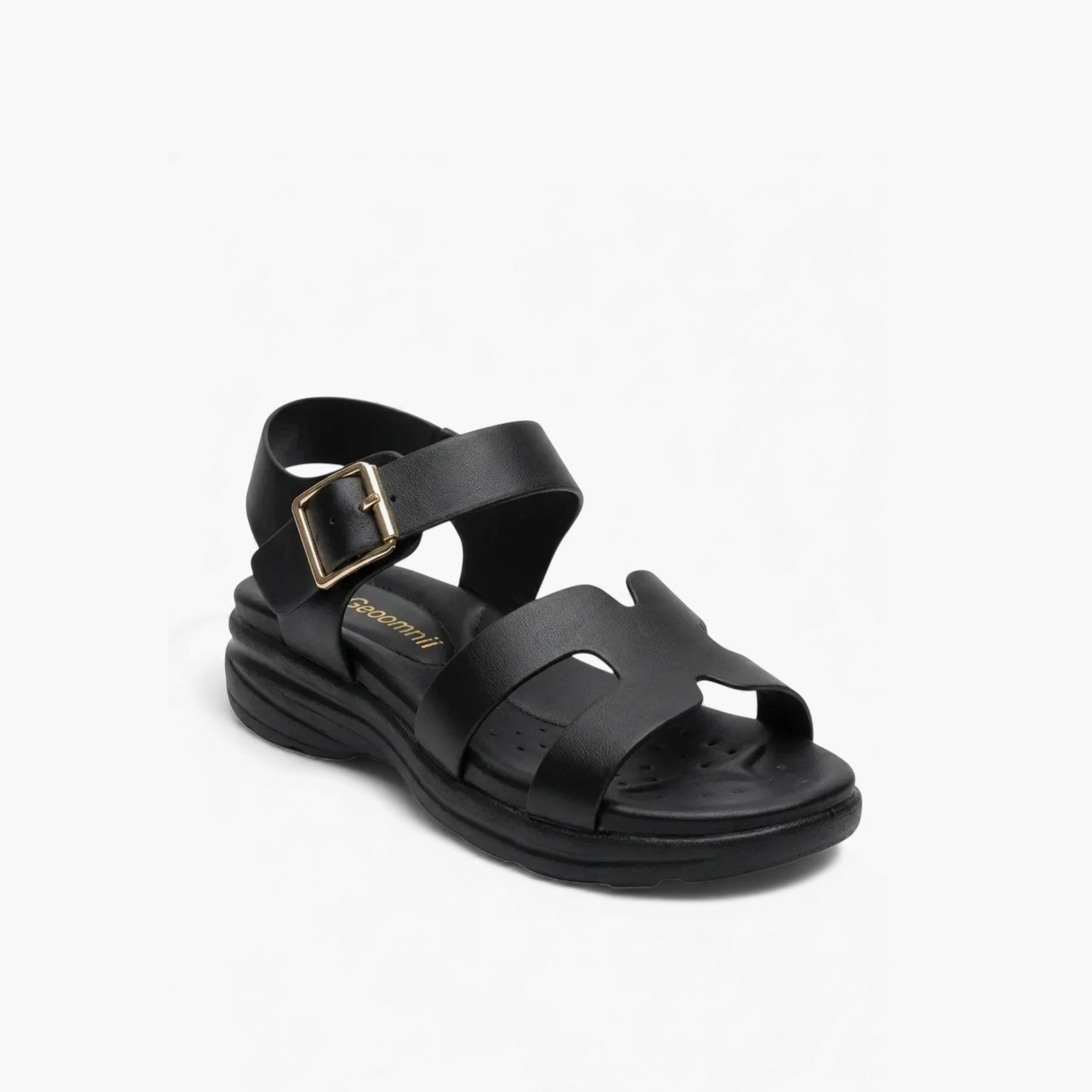 جيومني - صندل إيفز مسطح بإبزيم للنساء | KN2543-5-BLACK-women-shoes-sandals-flats-image-1