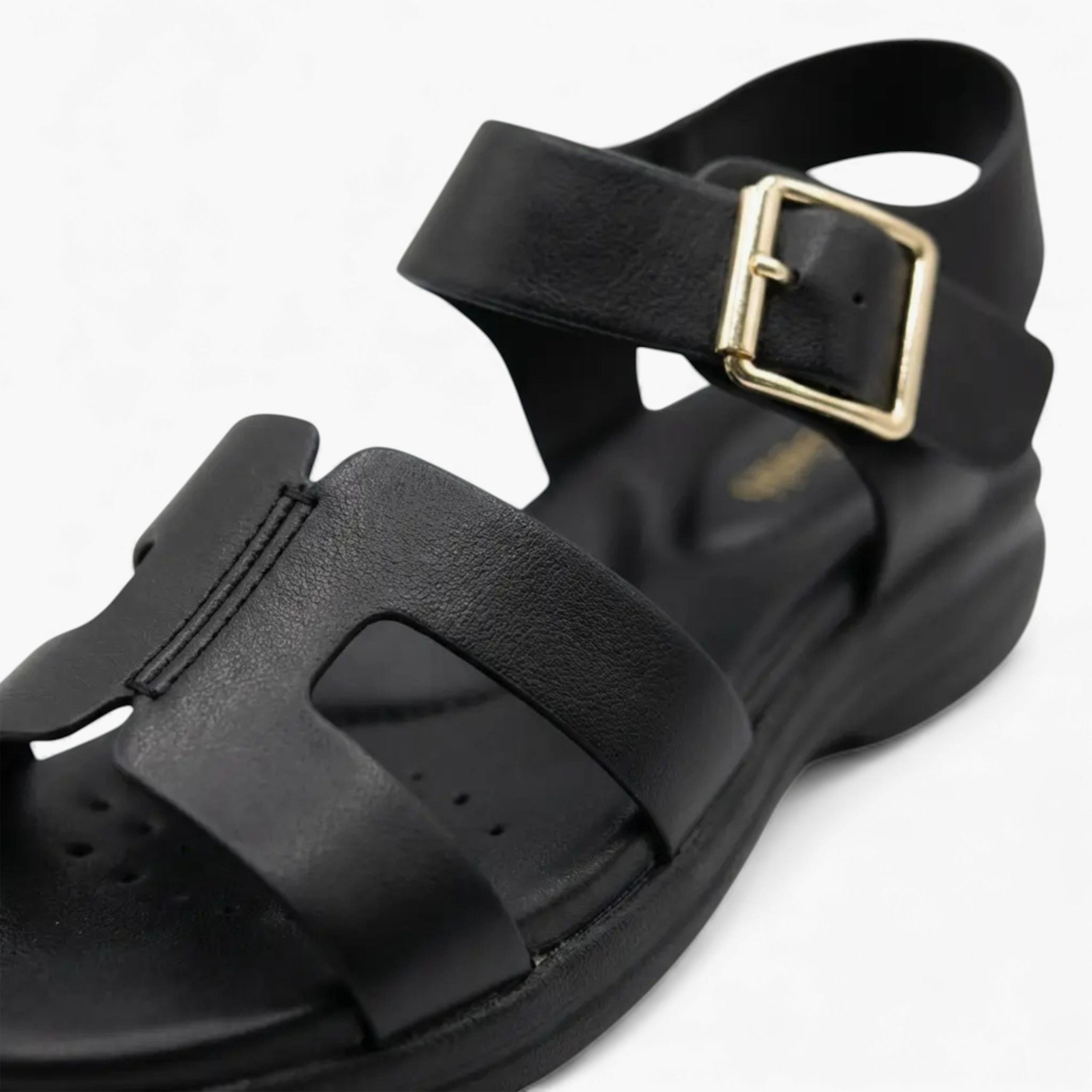 Geoomnii Women's Buckle Yves Flat Strap Sandals | KN2543-5-BLACK-women-shoes-sandals-flats-image-2