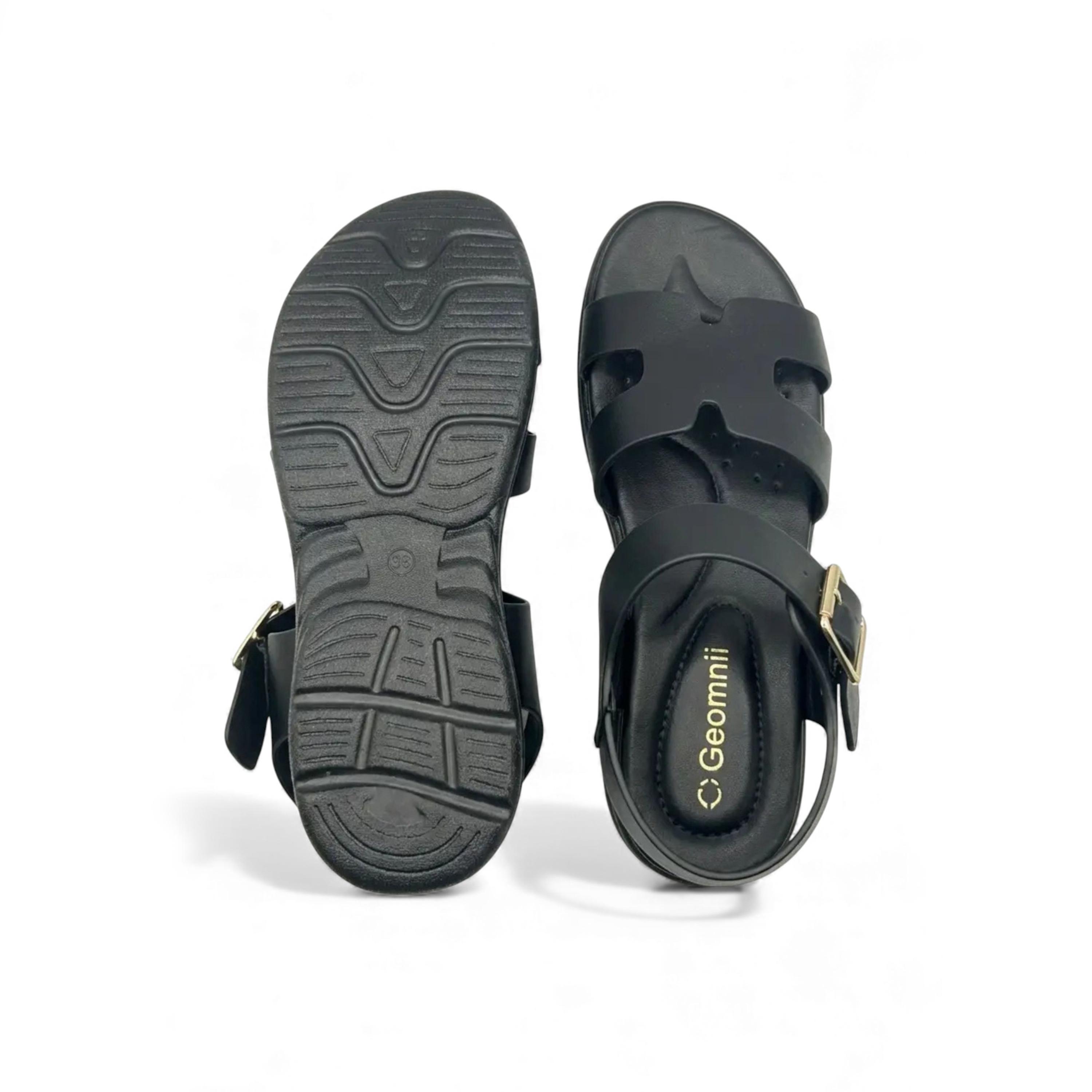 جيومني - صندل إيفز مسطح بإبزيم للنساء | KN2543-5-BLACK-women-shoes-sandals-flats-image-3