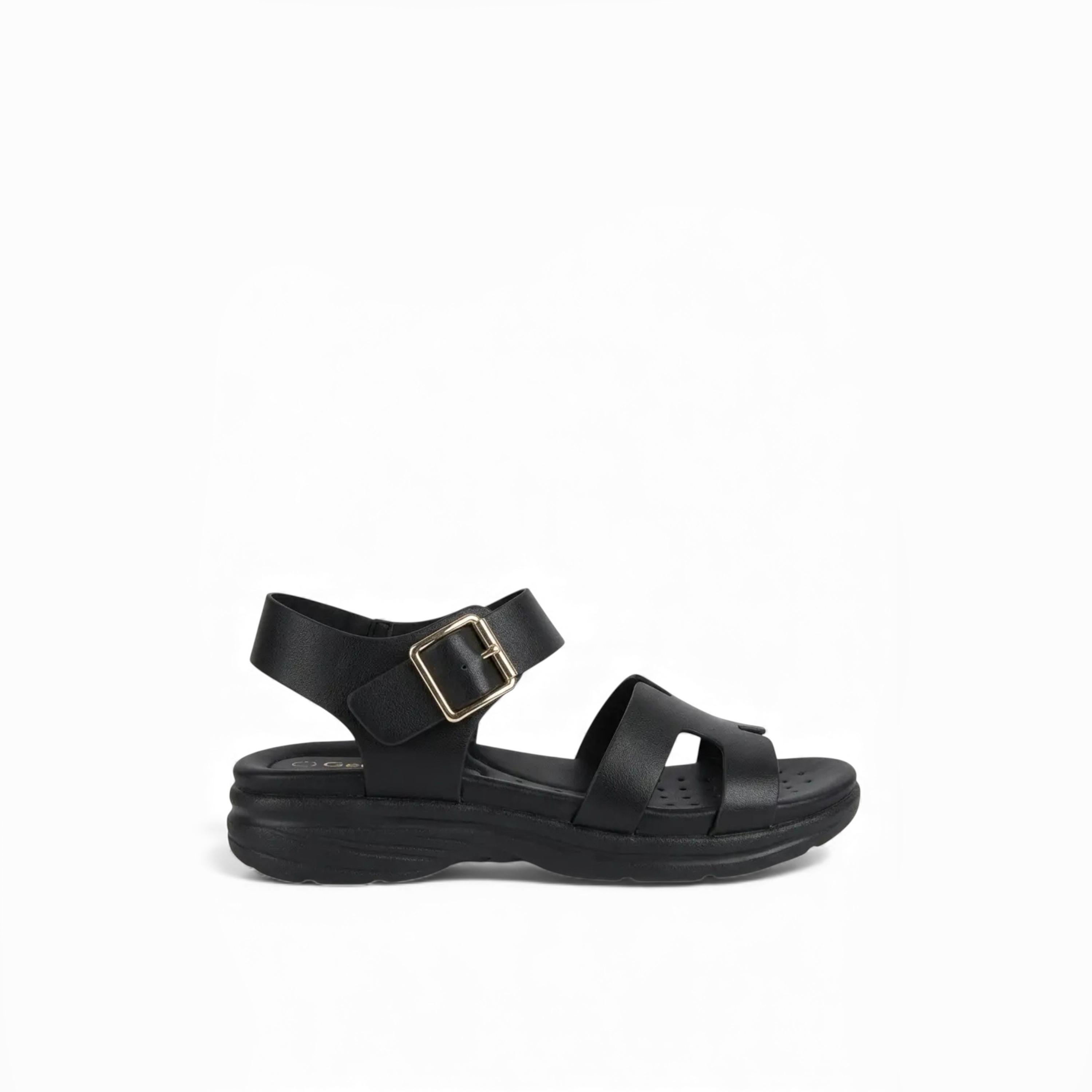 جيومني - صندل إيفز مسطح بإبزيم للنساء | KN2543-5-BLACK-women-shoes-sandals-flats-image-4