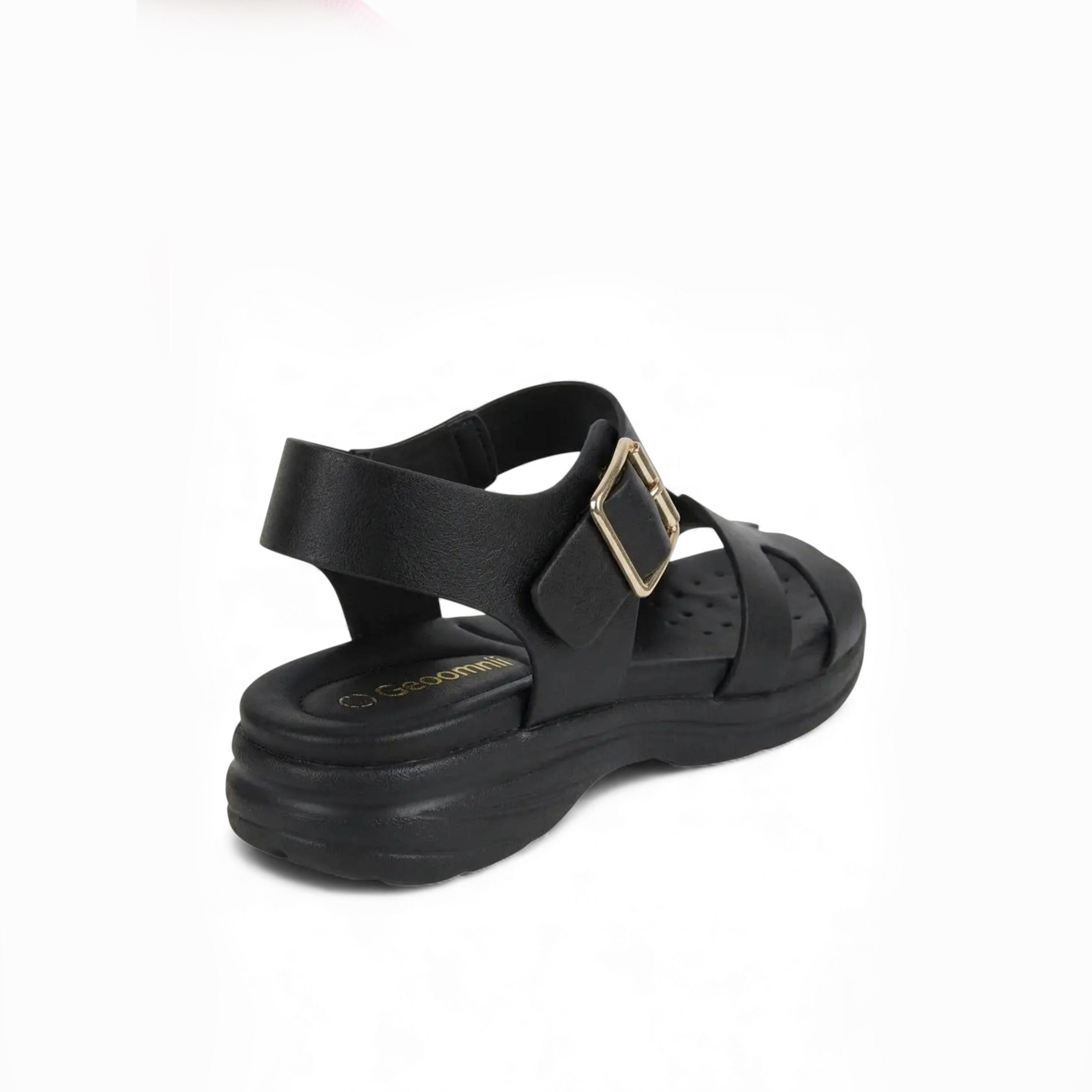 Geoomnii Women's Buckle Yves Flat Strap Sandals | KN2543-5-BLACK-women-shoes-sandals-flats-image-5