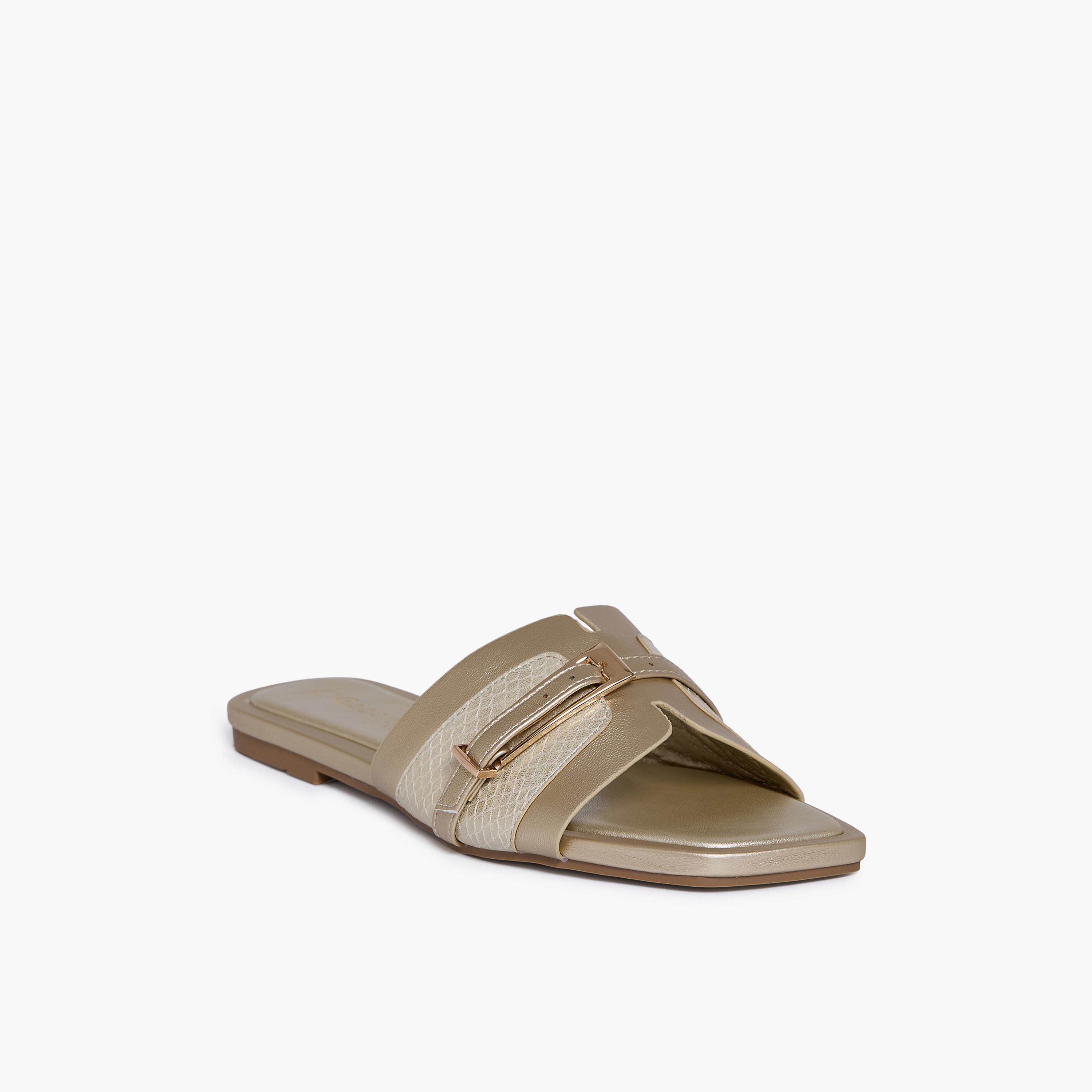 Geoomnii Women's Slip-On Leaieleah Flat Slide Sandals | KN2544-10-GOLD-women-shoes-sandals-flats-image-1