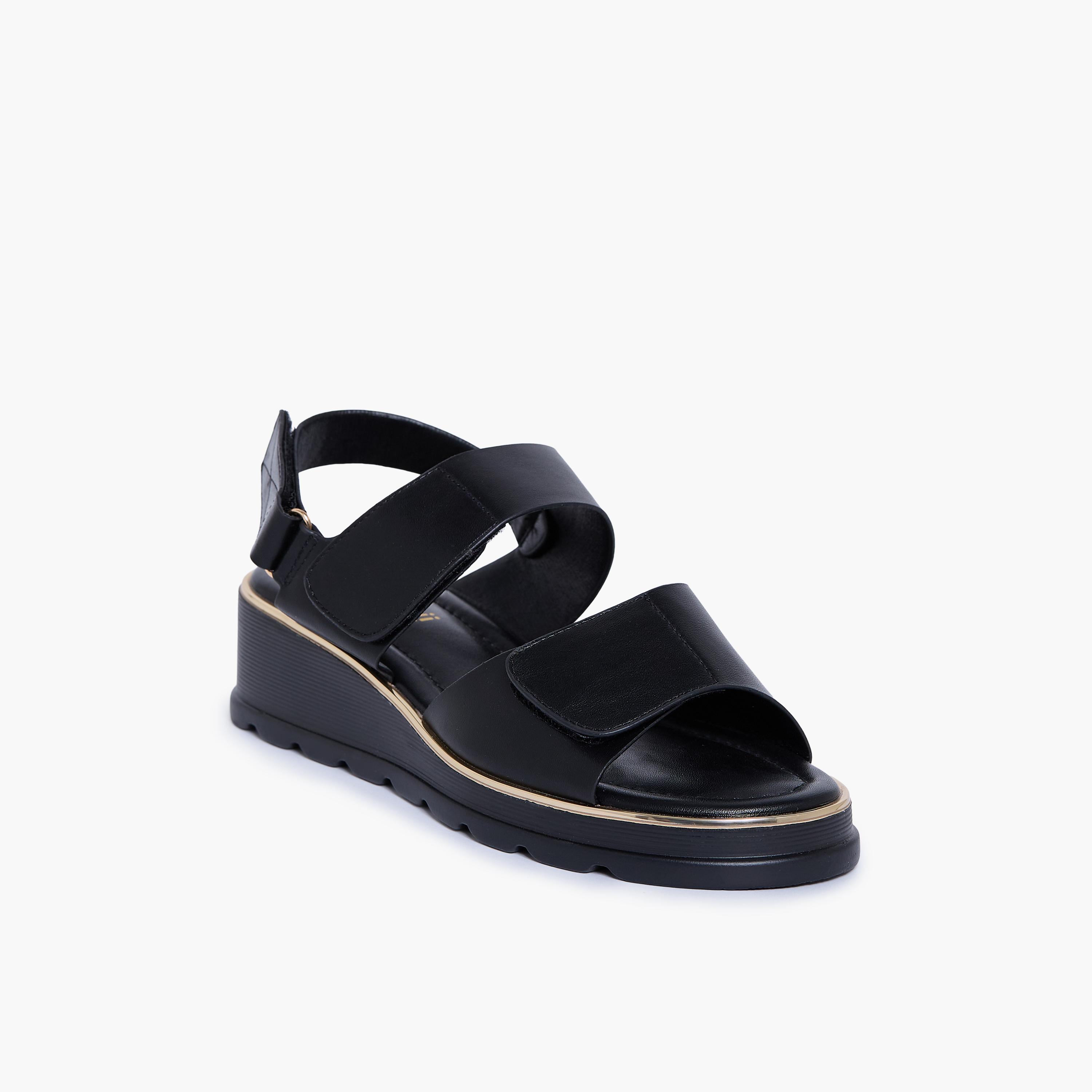 Geoomnii Women's Hook & Loop Jave Wedge Strap Sandals | KN2614-4-BLACK-women-shoes-sandals-heeled-image-1