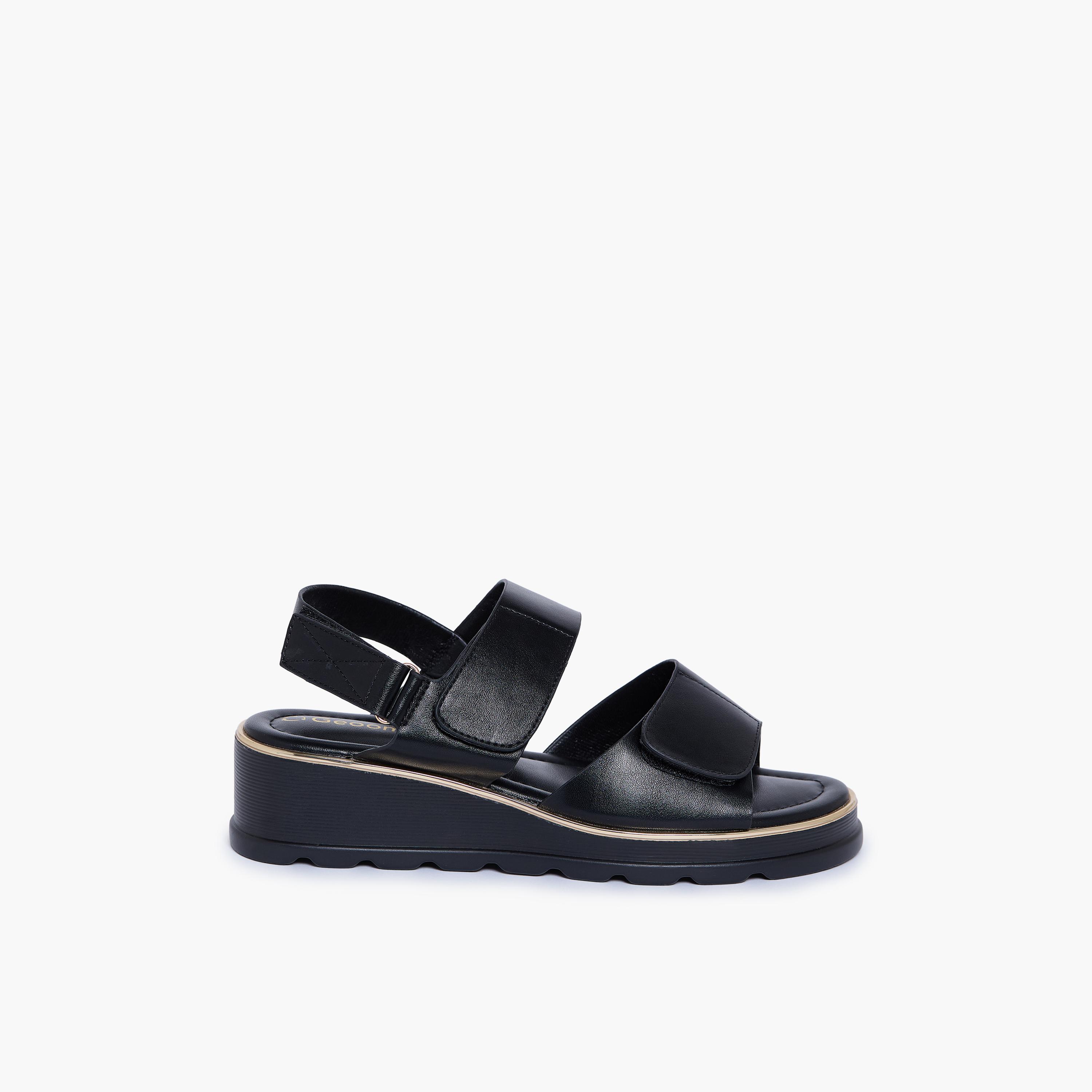 جيومني - صندل جايف بكعب إسفيني مشبك وحلقة للنساء | KN2614-4-BLACK-women-shoes-sandals-heeled-image-4
