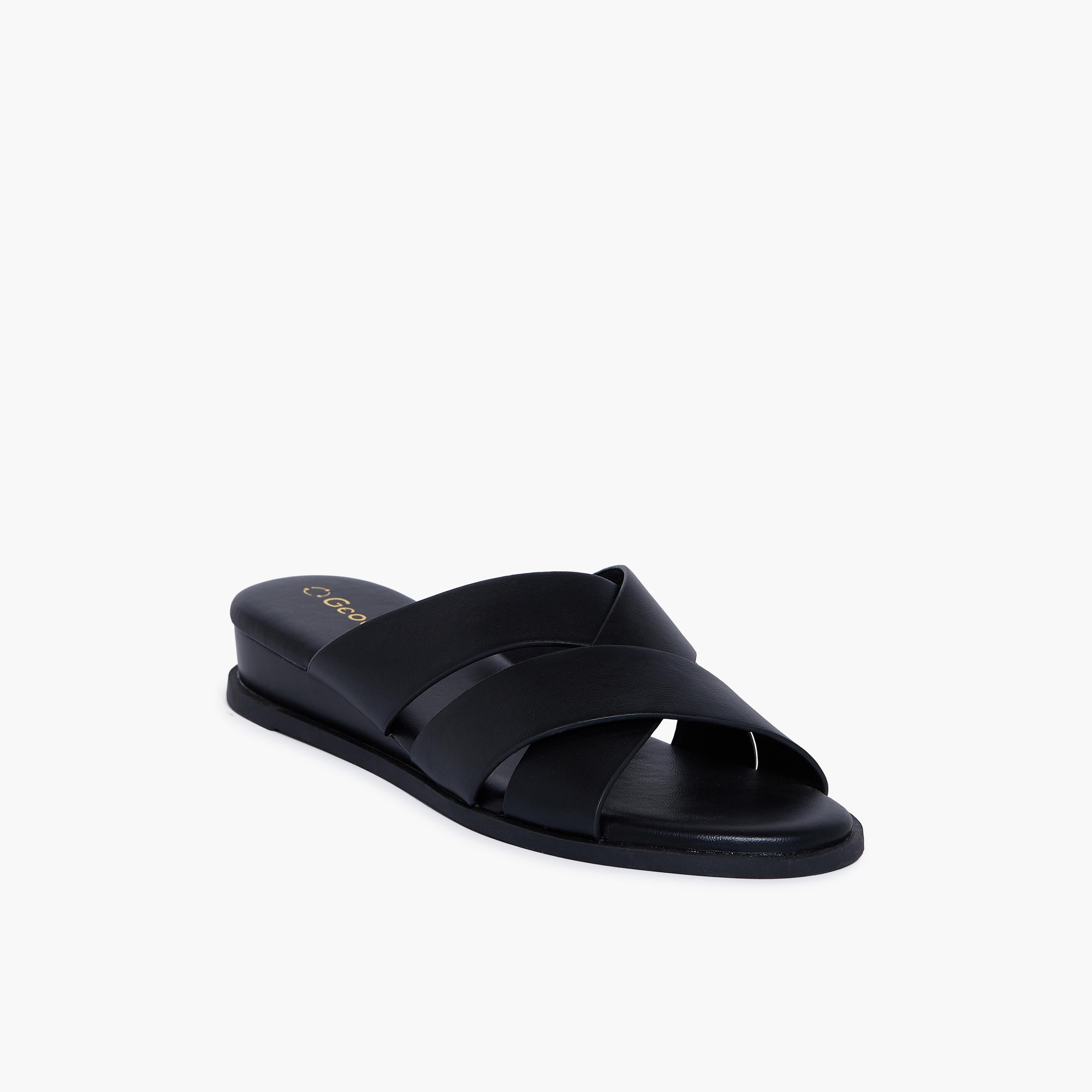 Geoomnii Women's Slip-On Reainea Wedge Slide Sandals | KN2620-1-BLACK-women-shoes-sandals-heeled-image-1