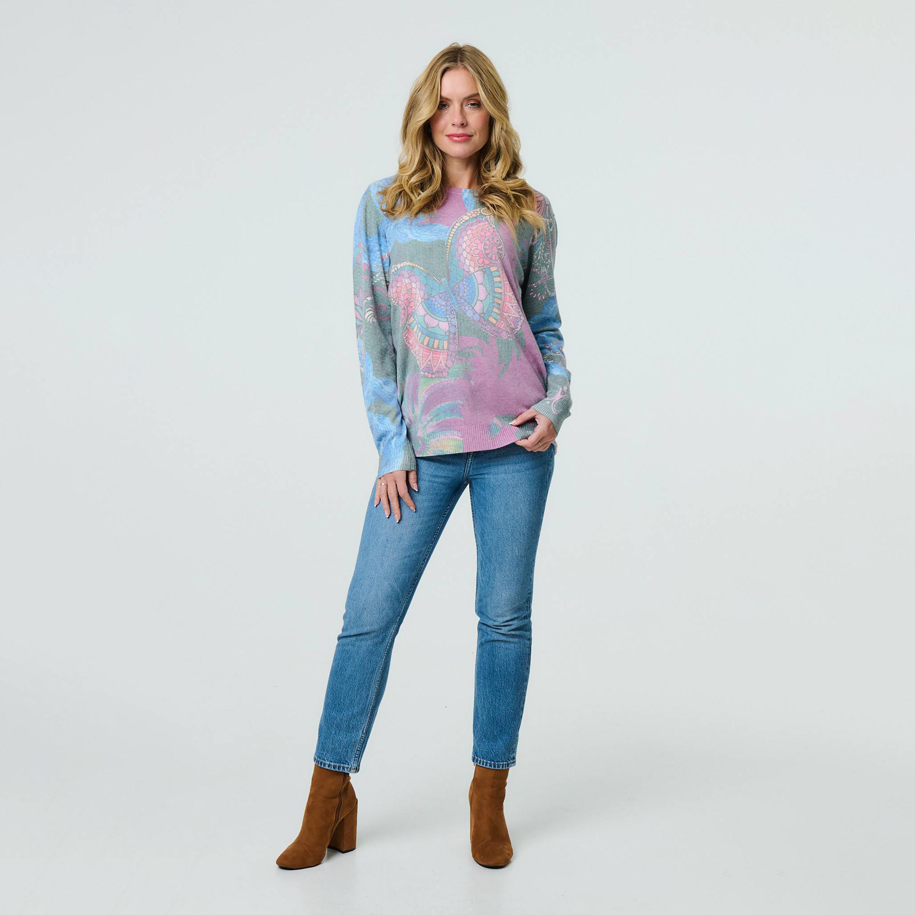 بلوزة "كنيت" تريكو نسائية بطبعة فراشات متعددة الألوان من إيزابيل لندن-women-clothing-shirtsandblouses-blouses-image-2
