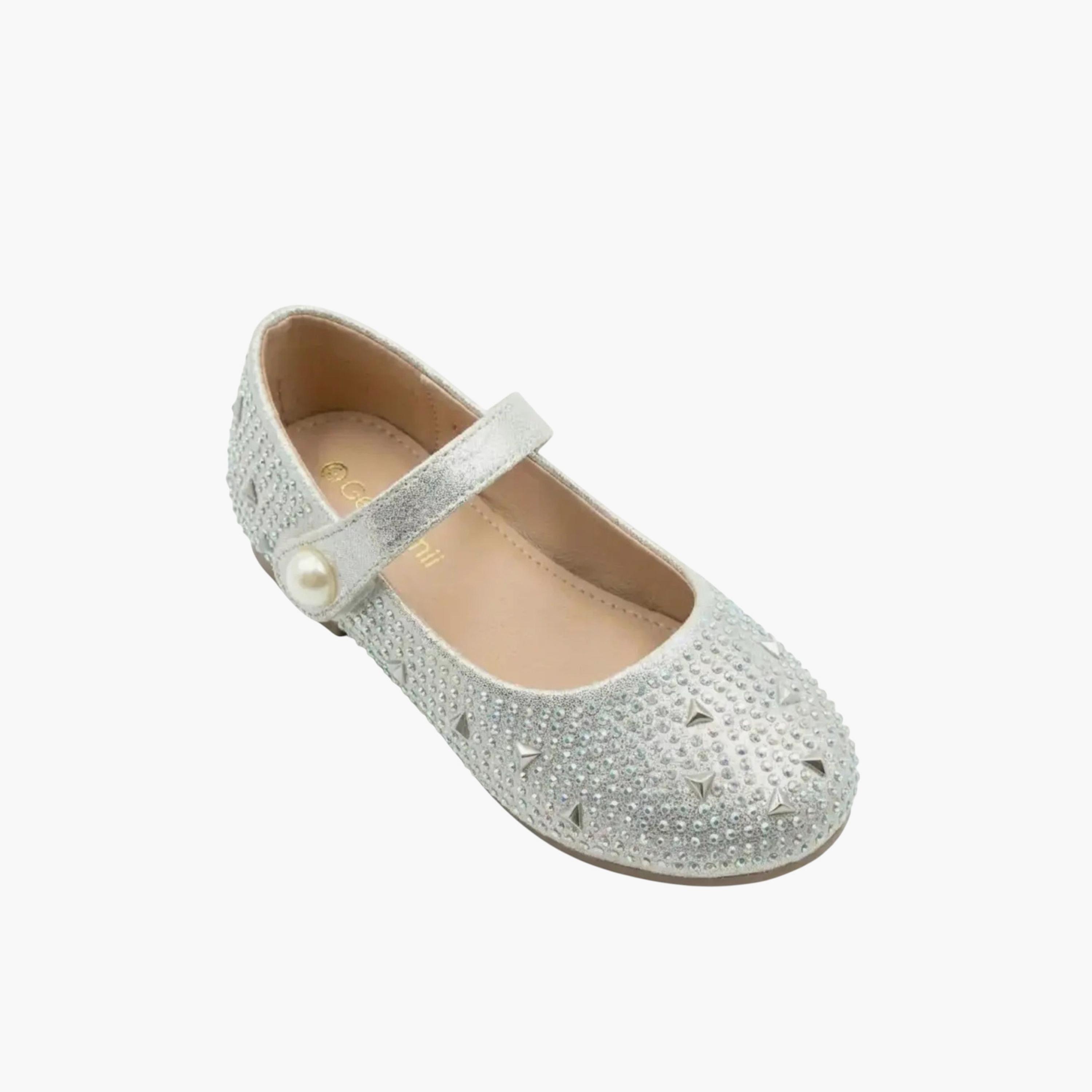 Geoomnii Girls Hook & Loop Heaielee Mary Jane | KS9049-SILVER-girls-shoes-ballerinas-image-1