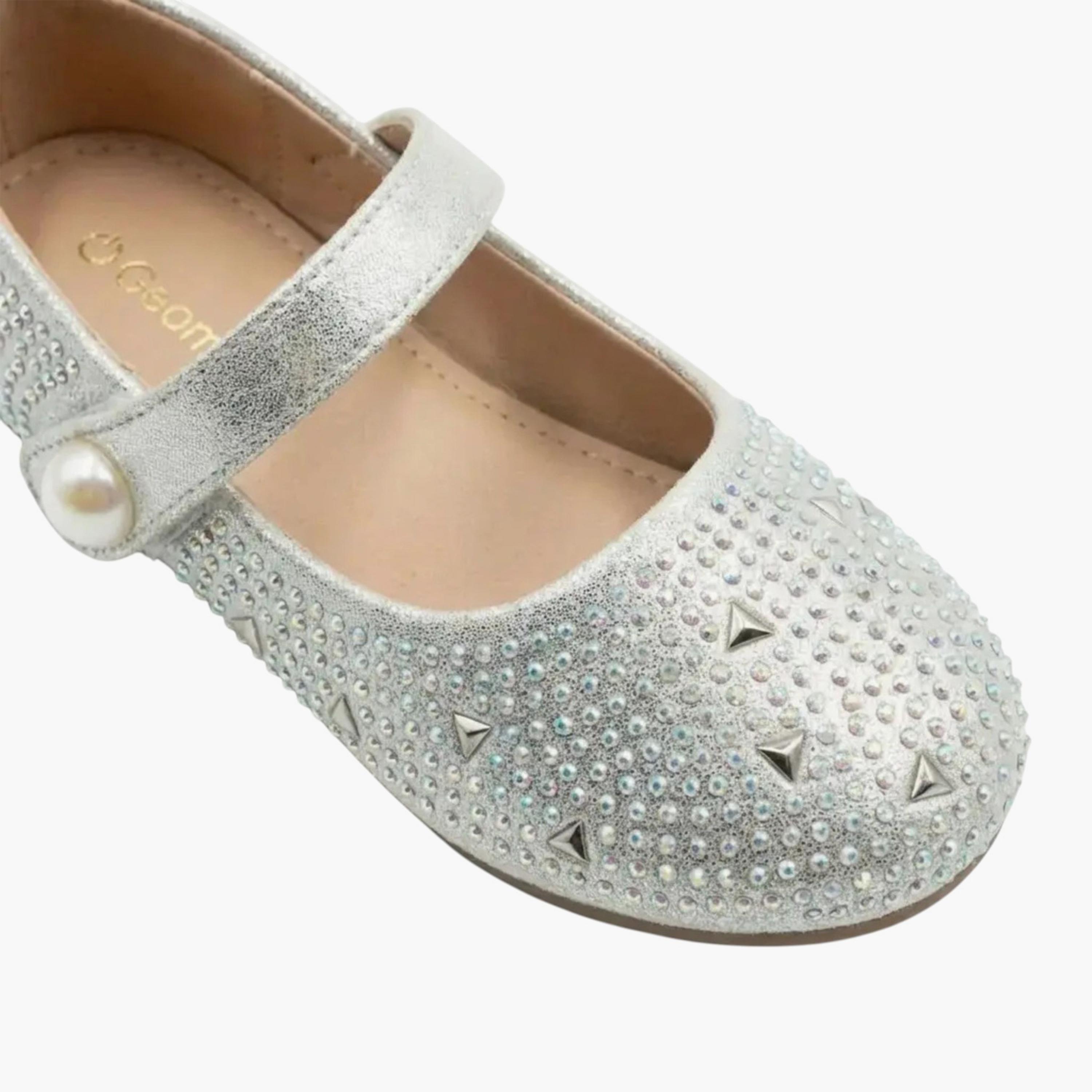 Geoomnii Girls Hook & Loop Heaielee Mary Jane | KS9049-SILVER-girls-shoes-ballerinas-image-2
