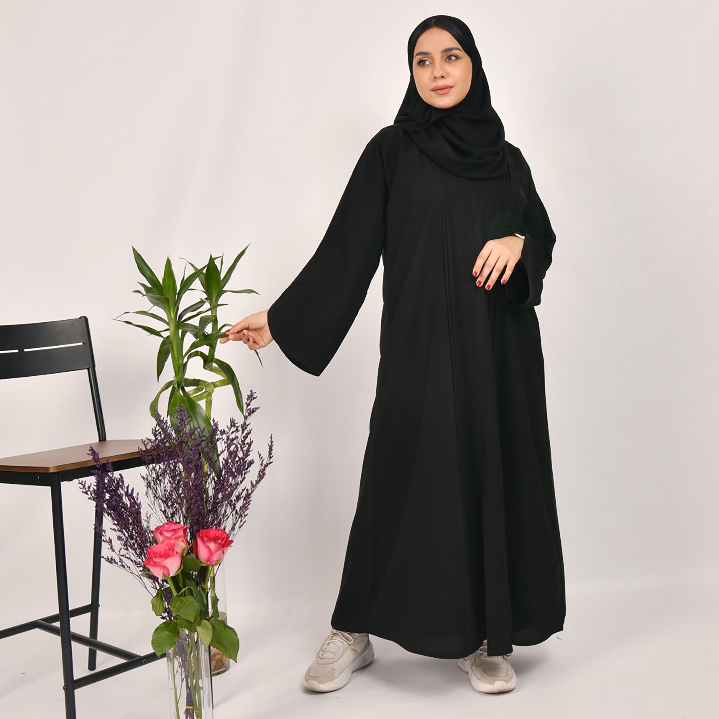 Lamha Front Pleated Abaya with Hijab-women-arabicclothing-abayas-image-1