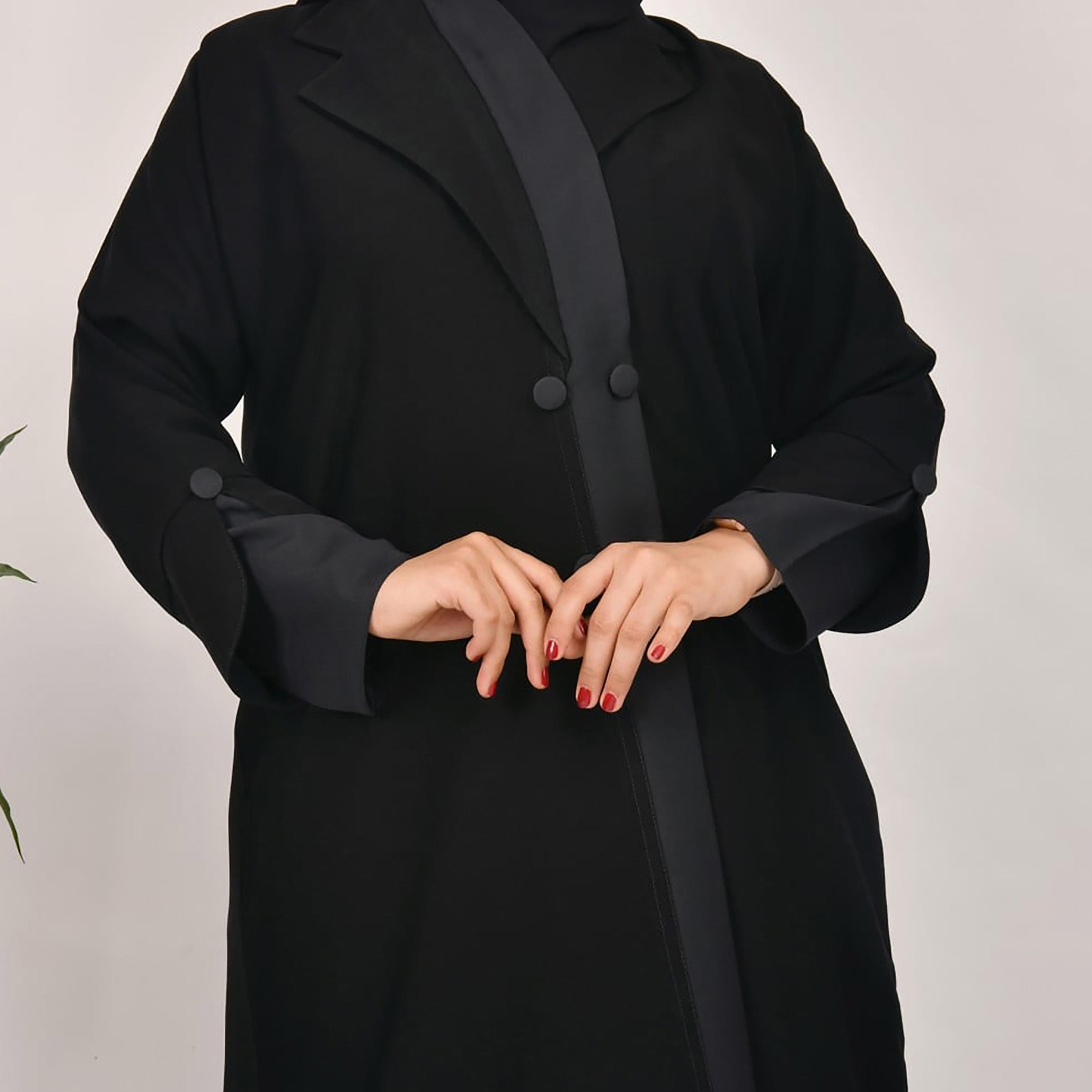 Lamha Buttons Detailed Coat Style Abaya with Hijab-women-arabicclothing-abayas-image-3