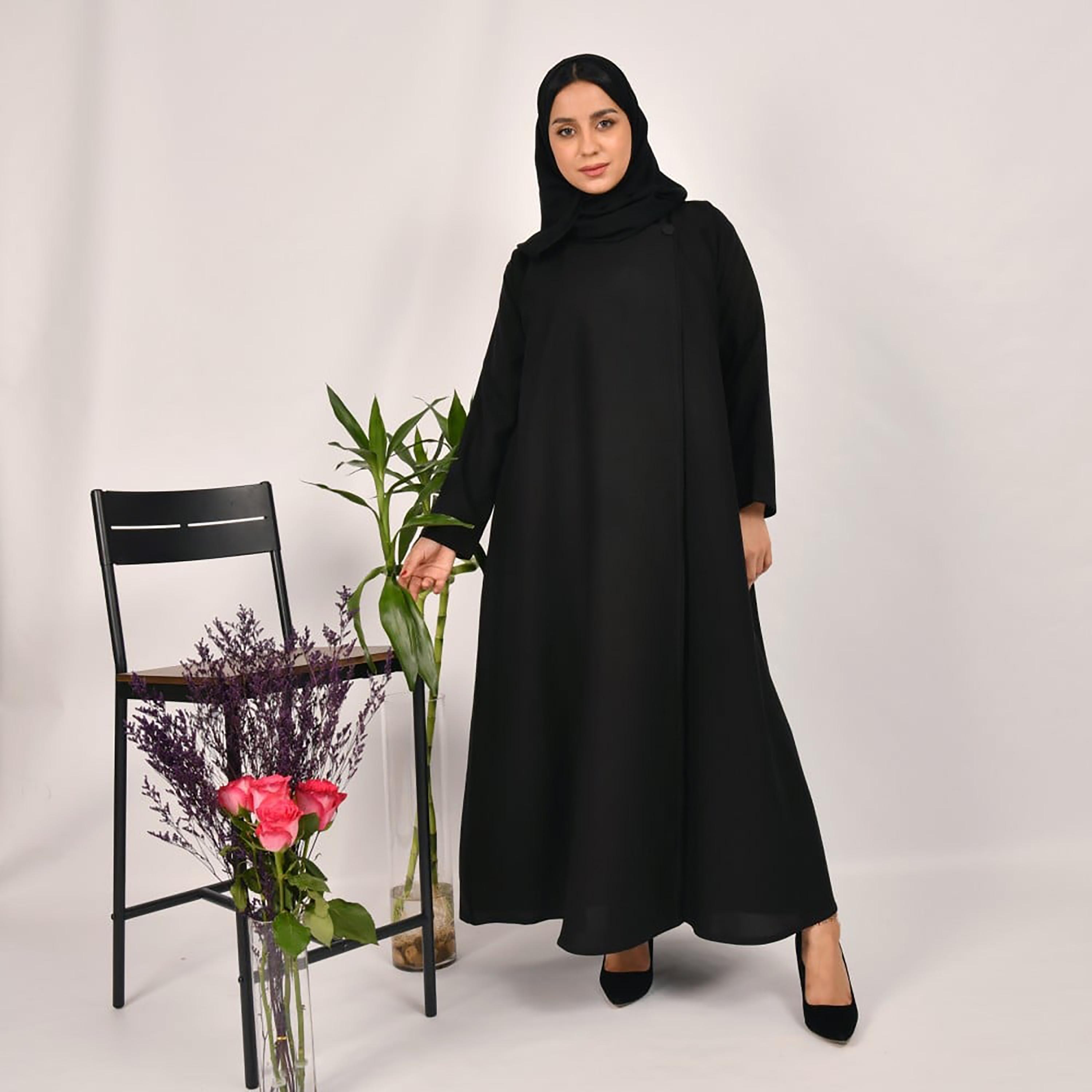 Lamha Buttons Detailed Abaya with Hijab-women-arabicclothing-abayas-image-1