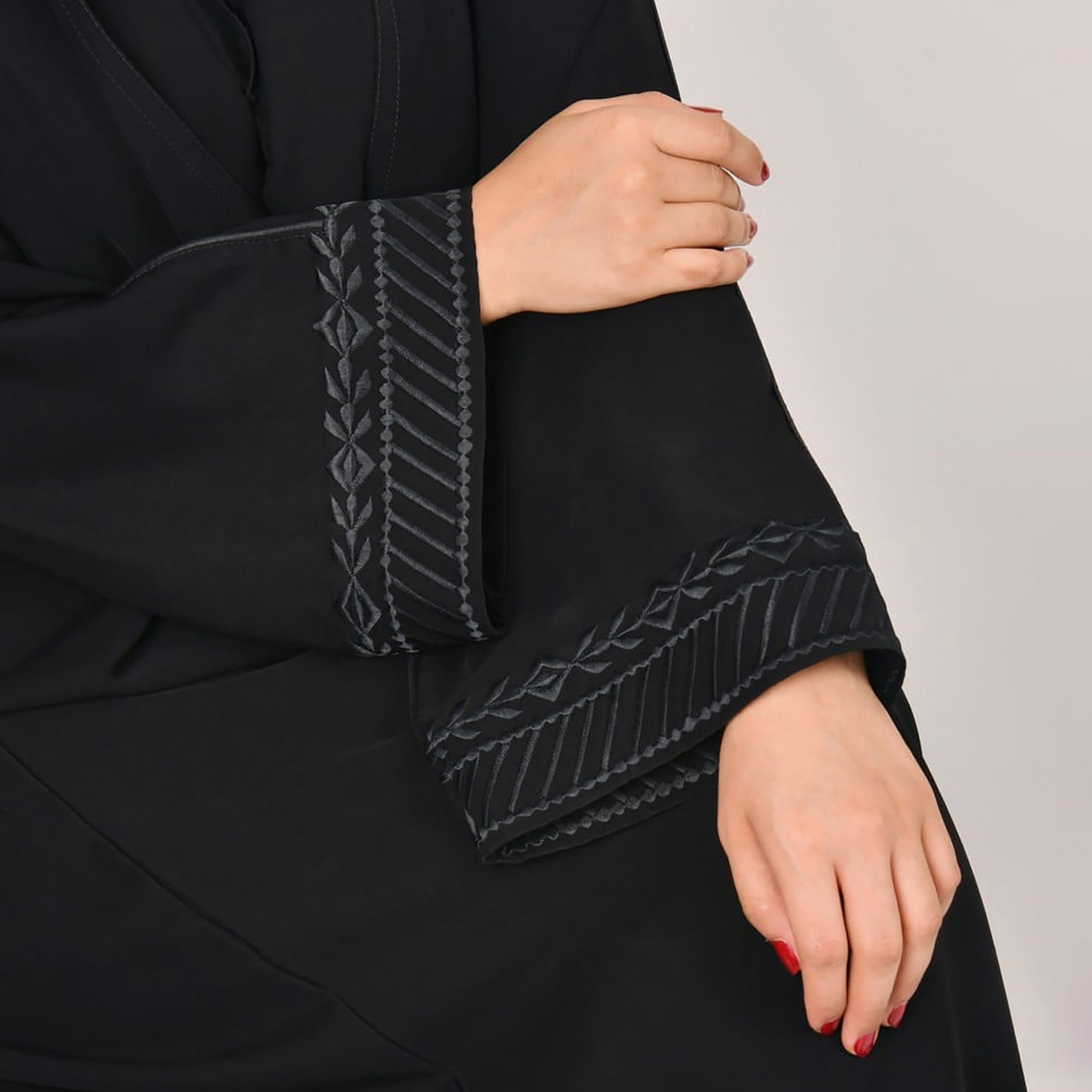 Lamha Plain Embroidered Detailed Sleeves Abaya with Hijab-women-arabicclothing-abayas-image-3