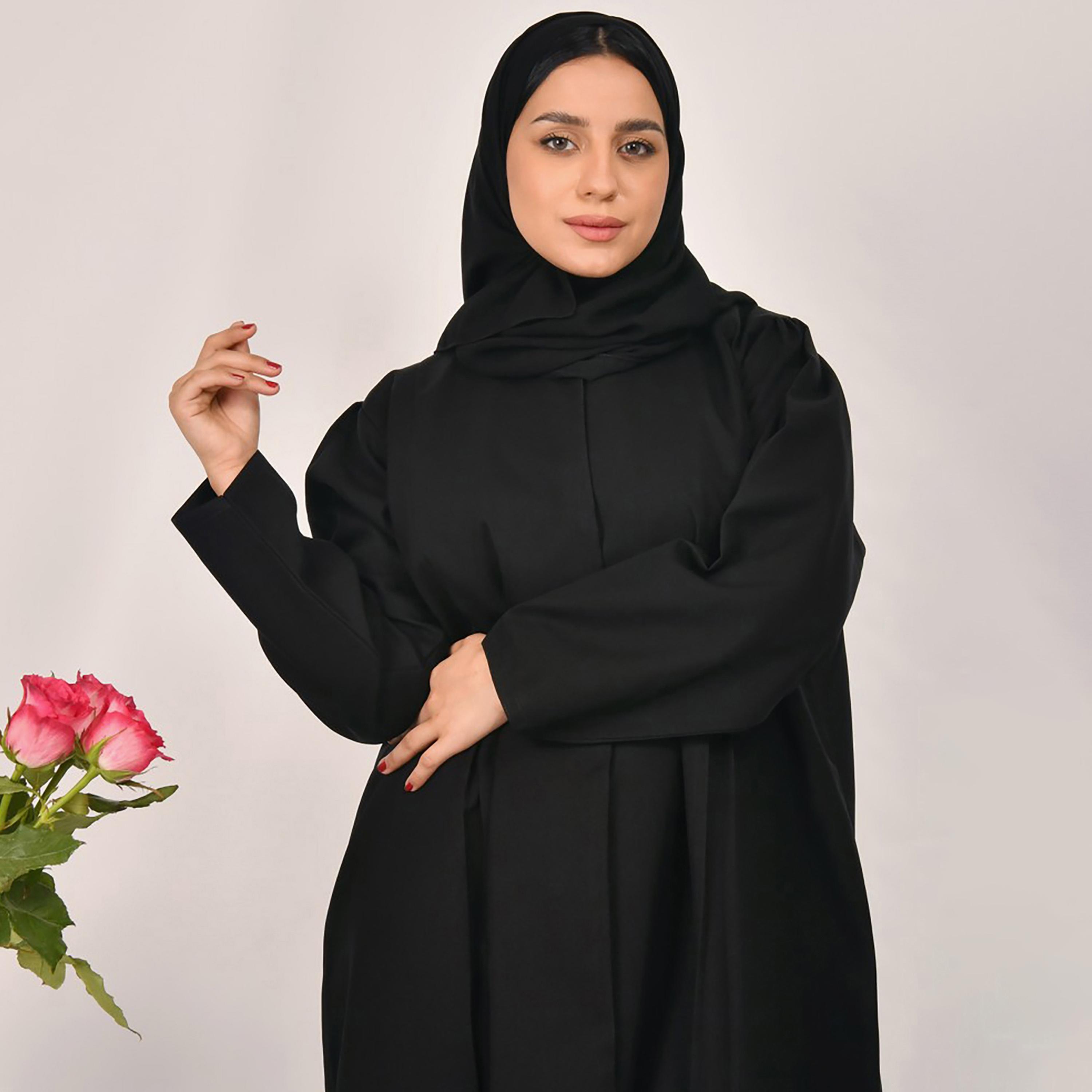 Lamha Pleats Detailed Hook and Eye Closure Abaya with Hijab-women-arabicclothing-abayas-image-3