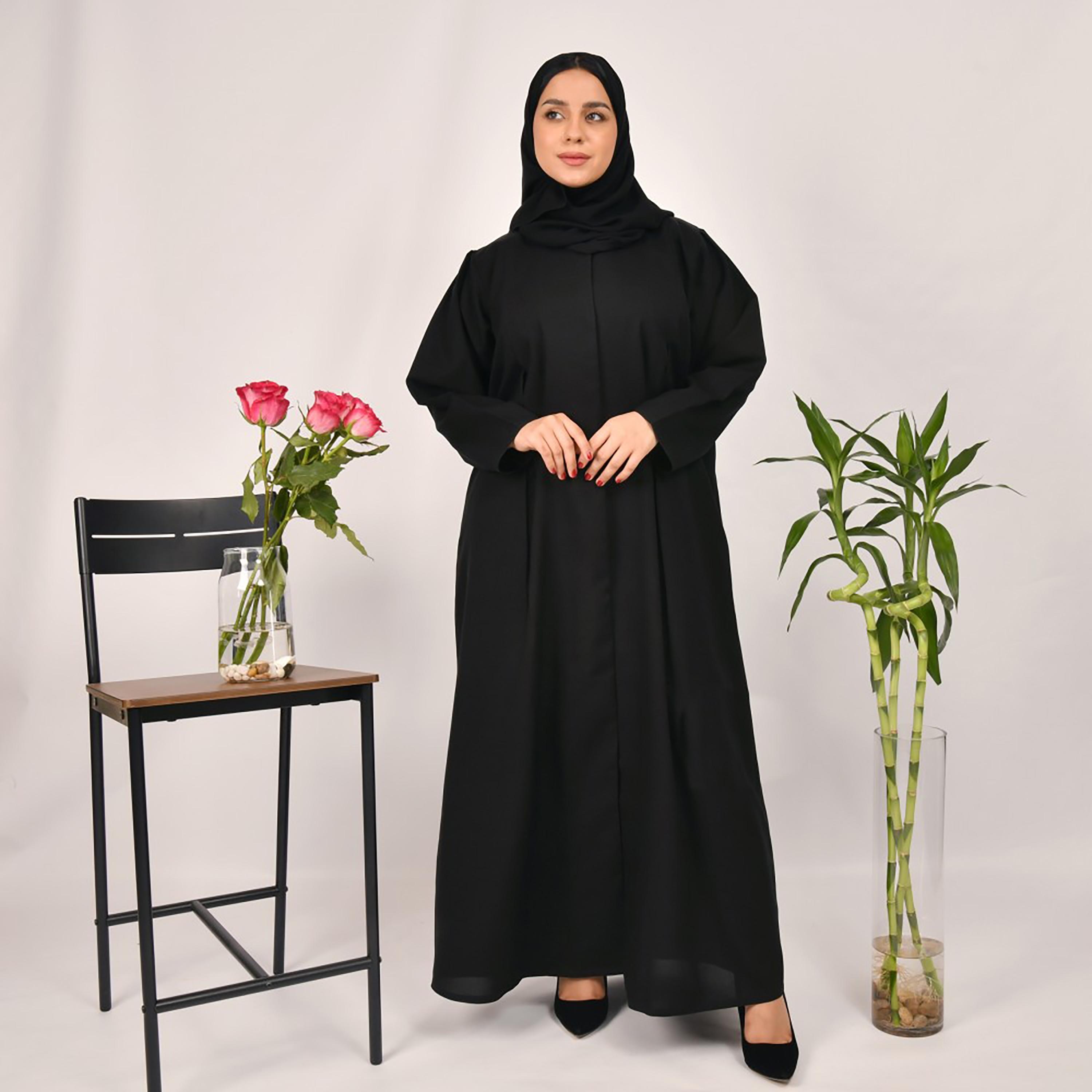 Lamha Pleats Detailed Hook and Eye Closure Abaya with Hijab-women-arabicclothing-abayas-image-1