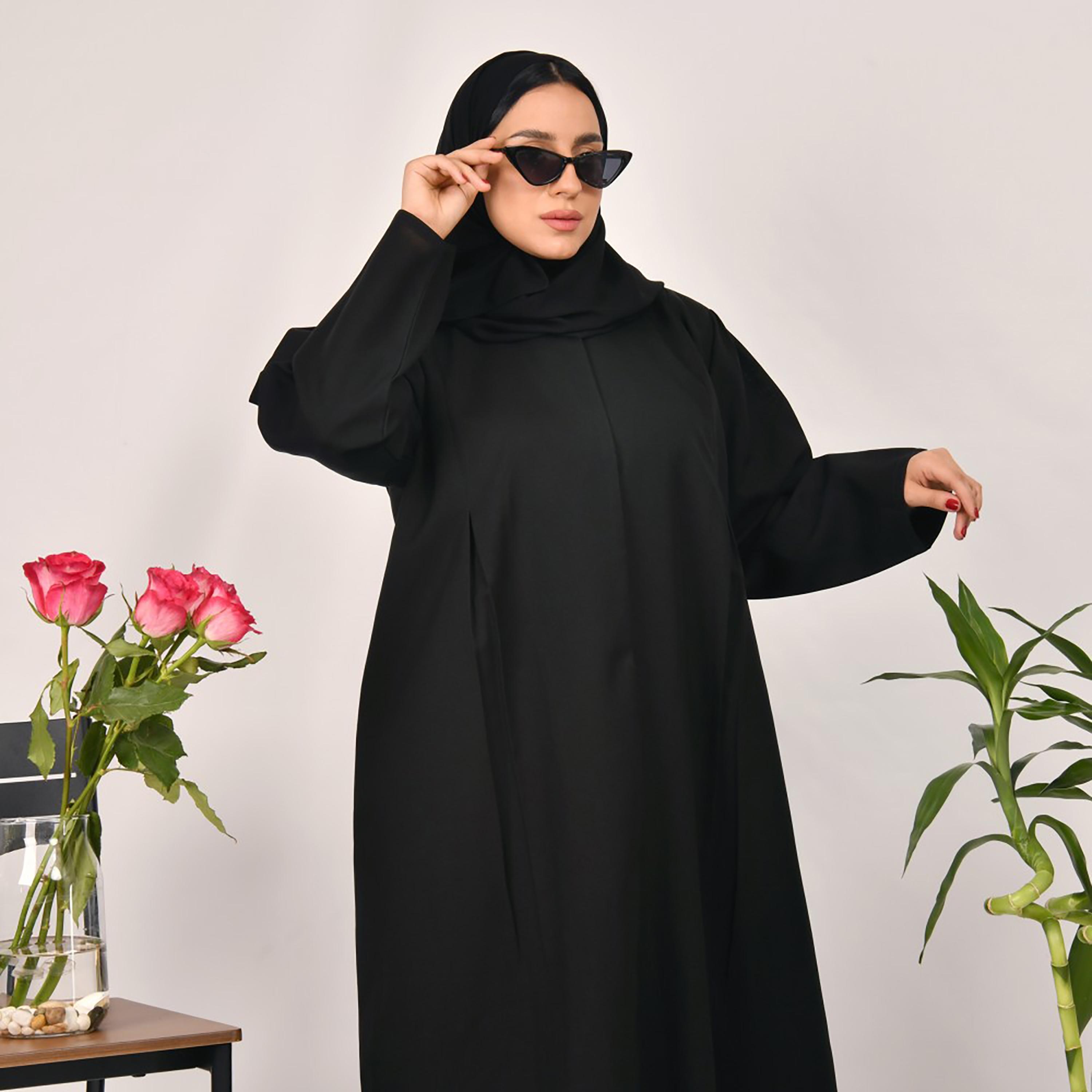 Lamha Pleats Detailed Hook and Eye Closure Abaya with Hijab-women-arabicclothing-abayas-image-2