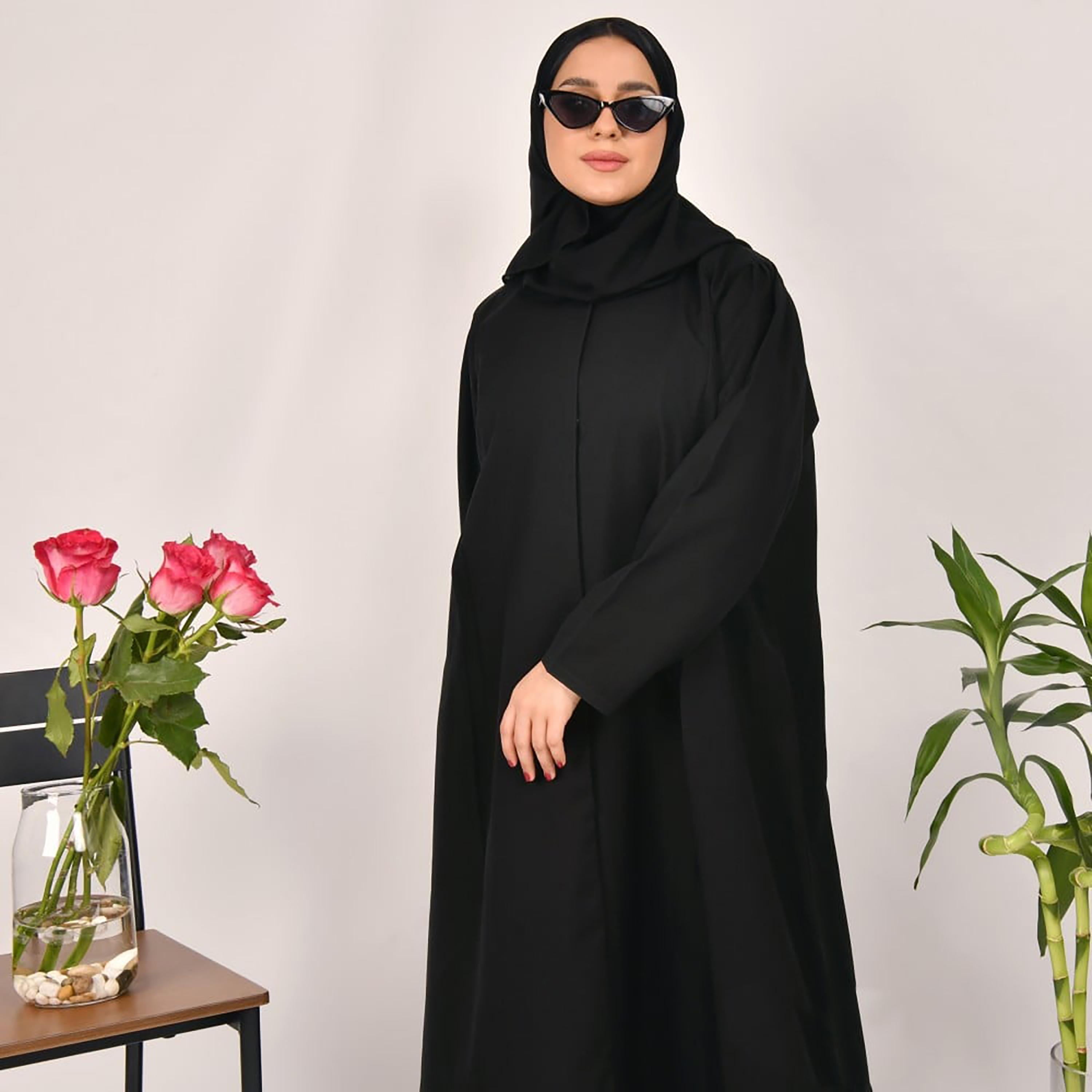 Lamha Pleats Detailed Hook and Eye Closure Abaya with Hijab-women-arabicclothing-abayas-image-4