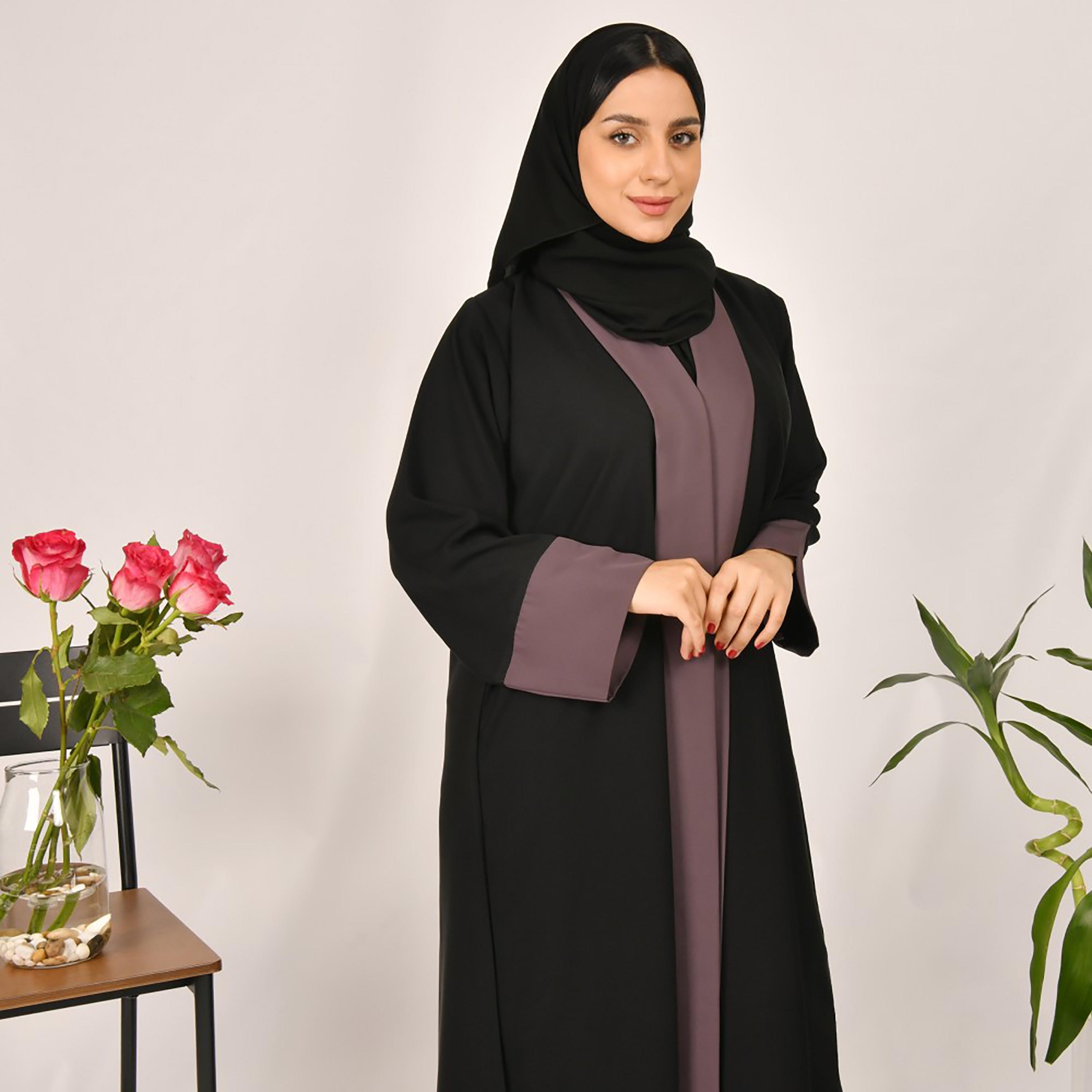 Lamha Colour Block Abaya with Hijab-women-arabicclothing-abayas-image-3