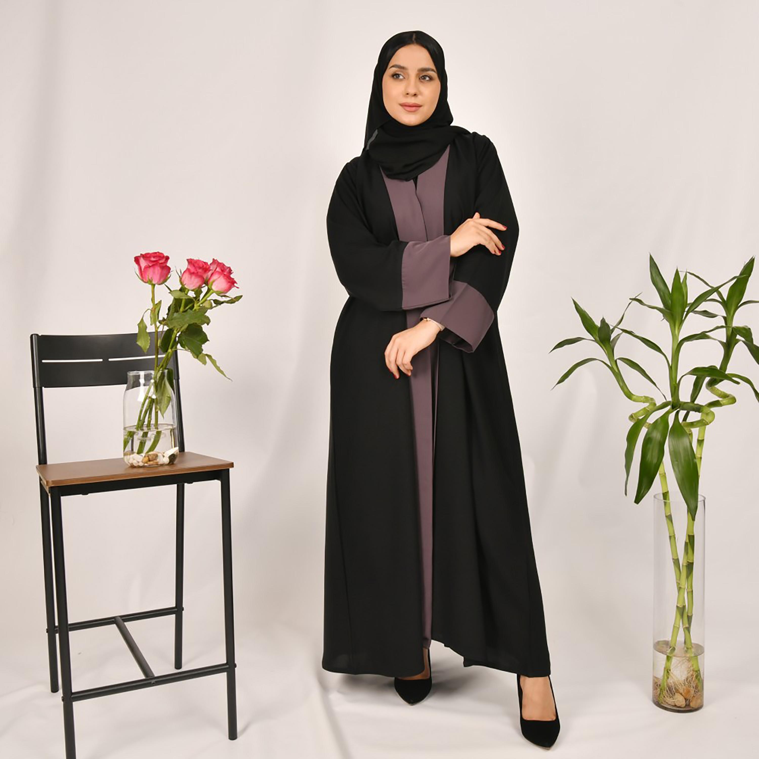 Lamha Colour Block Abaya with Hijab-women-arabicclothing-abayas-image-1