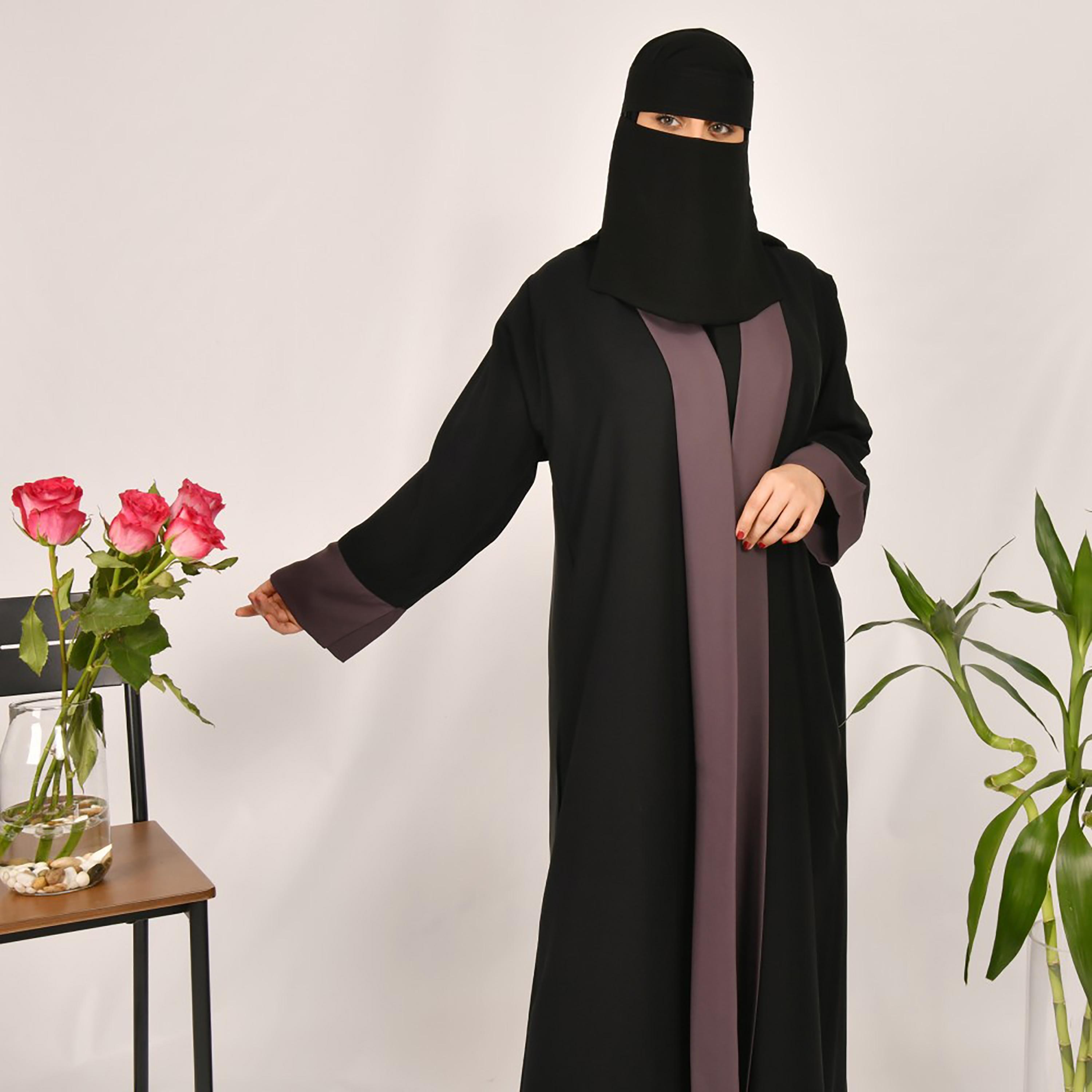 Lamha Colour Block Abaya with Hijab-women-arabicclothing-abayas-image-2