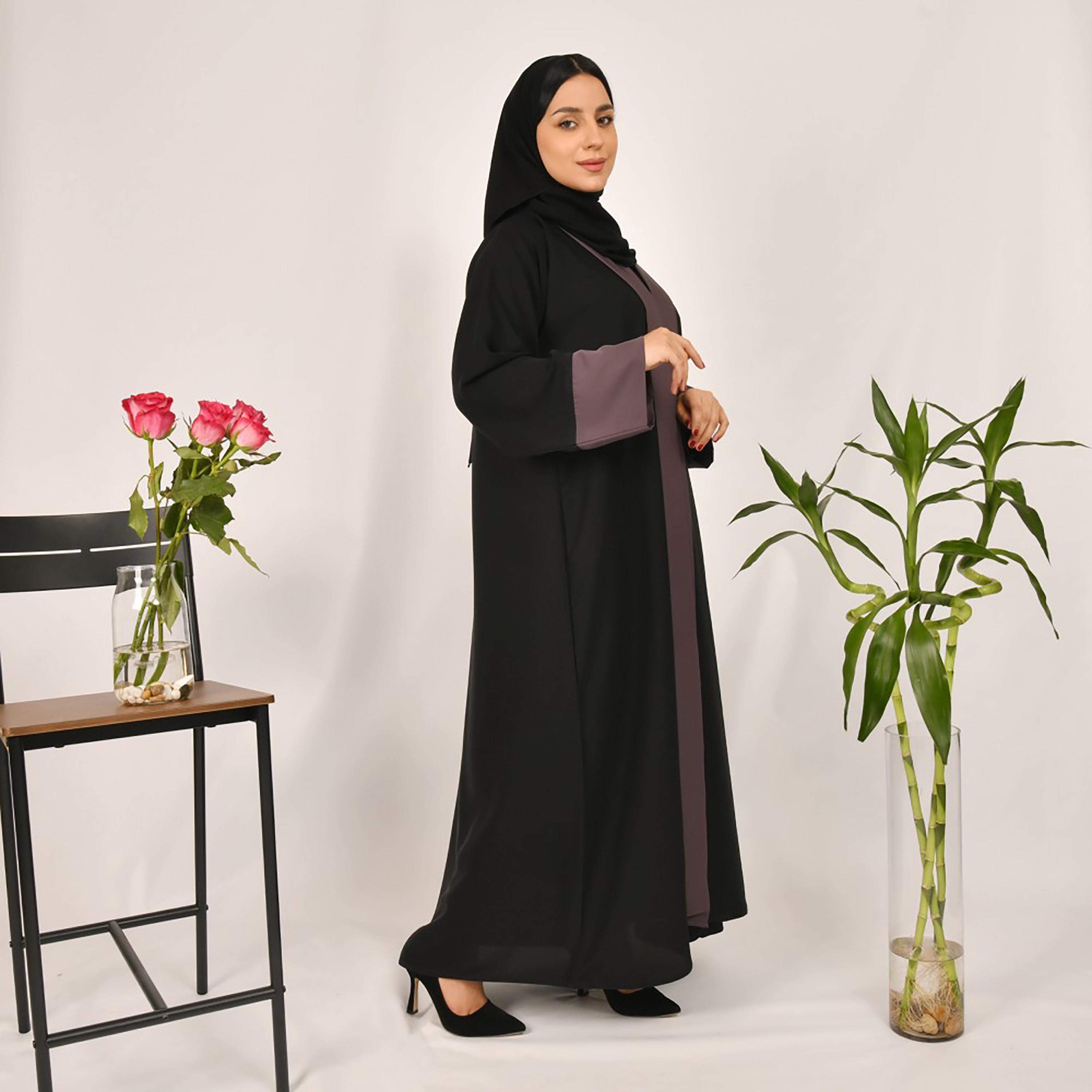 Lamha Colour Block Abaya with Hijab-women-arabicclothing-abayas-image-4