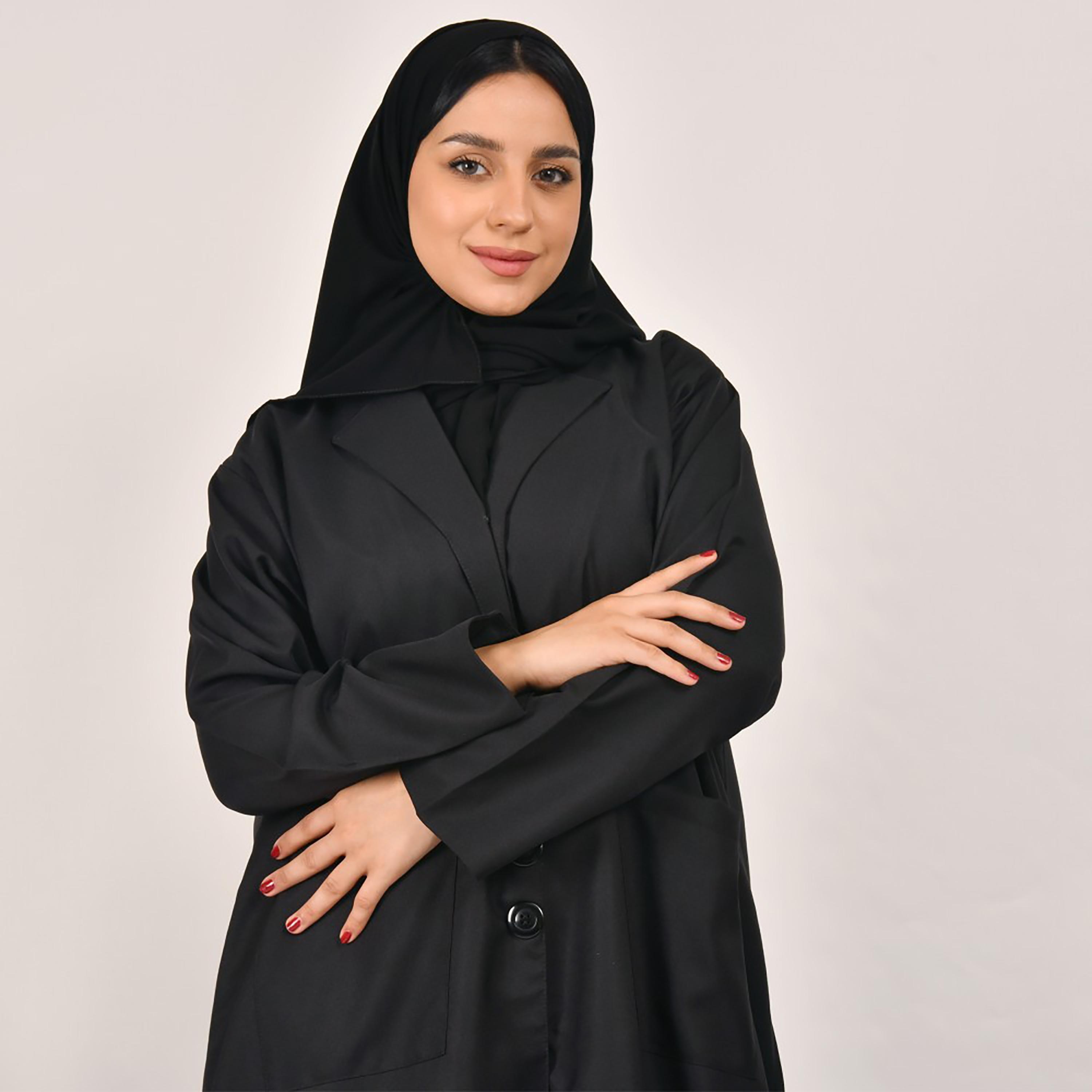 Lamha Plain Front Patch Pocket Coat Style Abaya with Hijab-women-arabicclothing-abayas-image-2