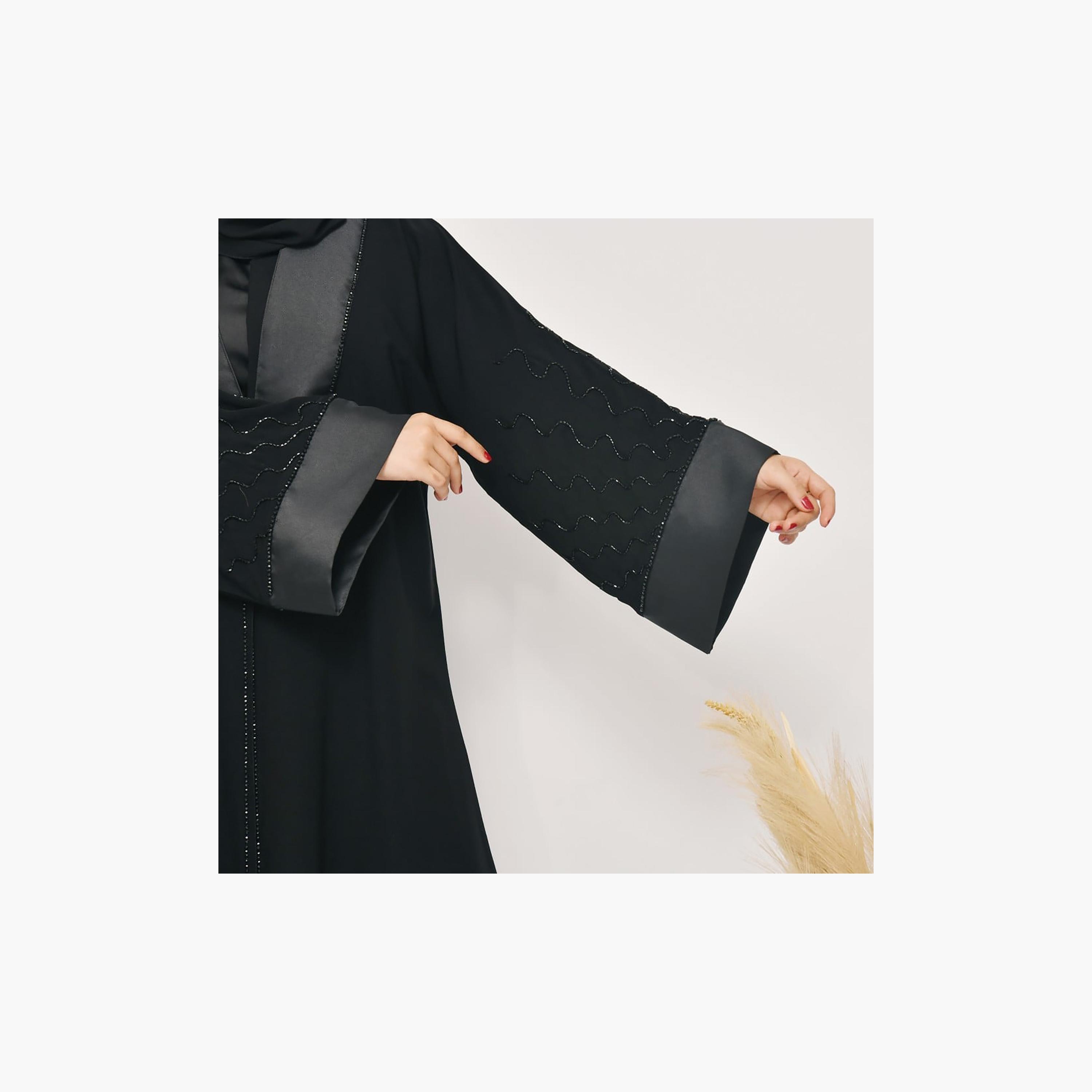 Lamha Beaded Detailed Abaya with Hijab-women-arabicclothing-abayas-image-3