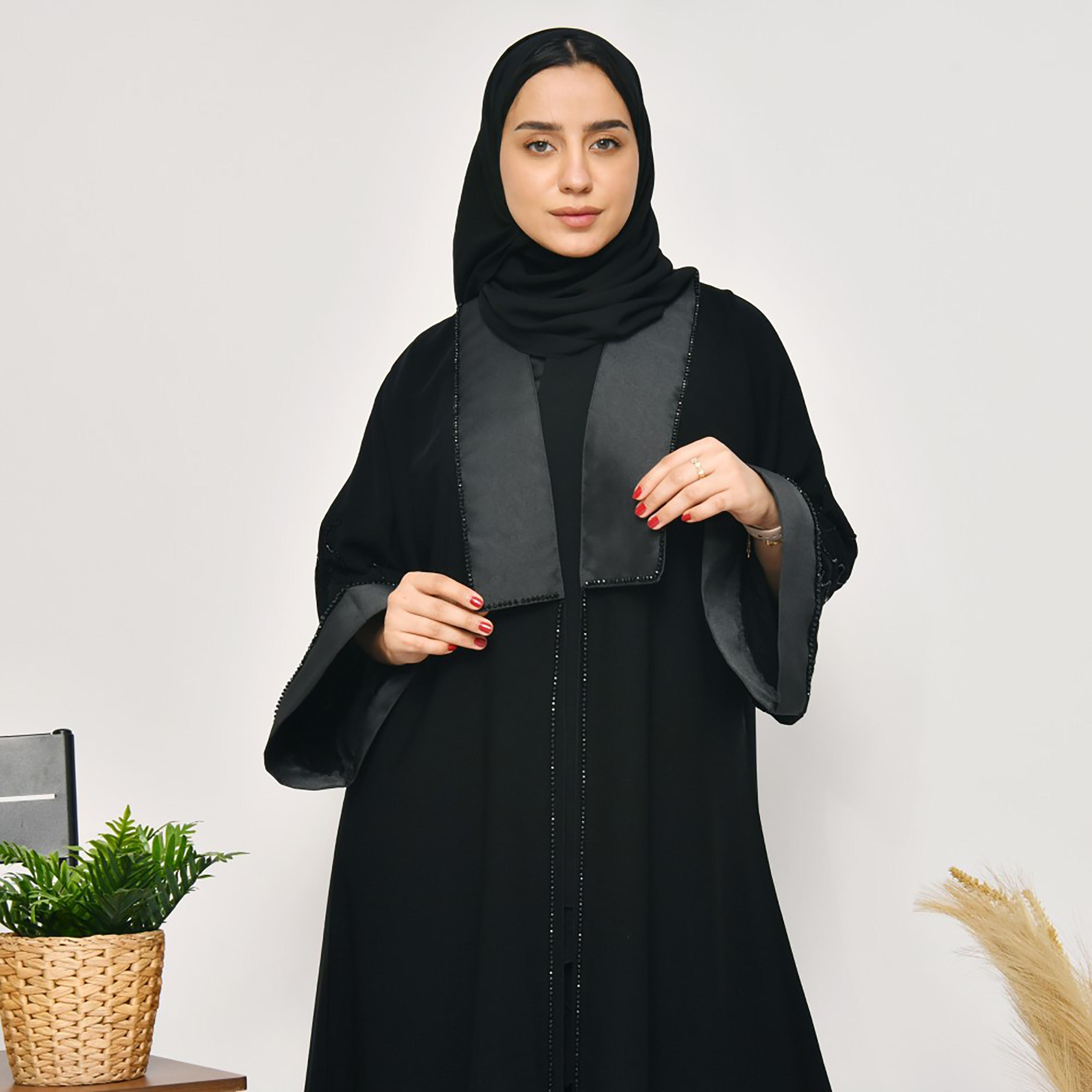 Lamha Beaded Detailed Abaya with Hijab-women-arabicclothing-abayas-image-1