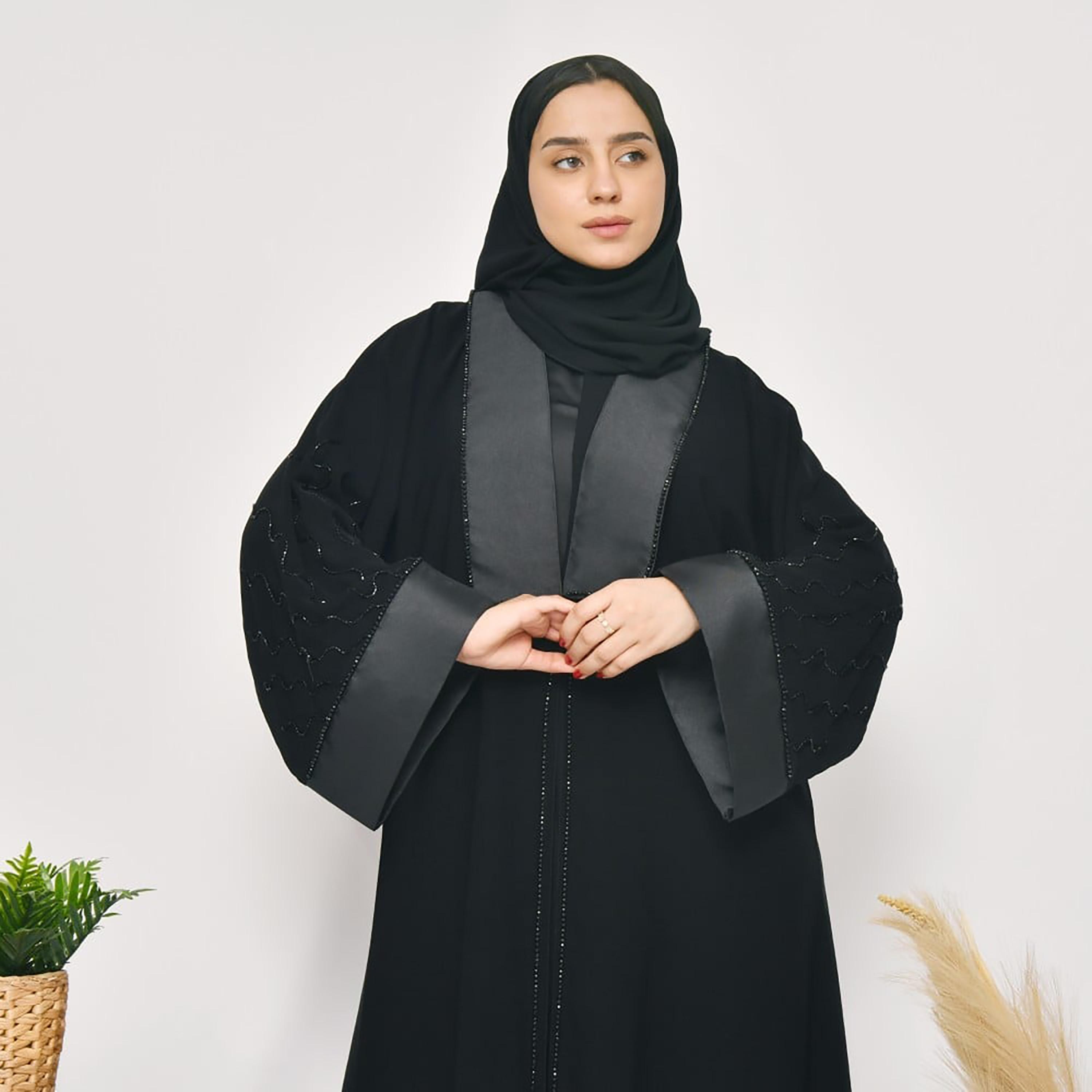 Lamha Beaded Detailed Abaya with Hijab-women-arabicclothing-abayas-image-2