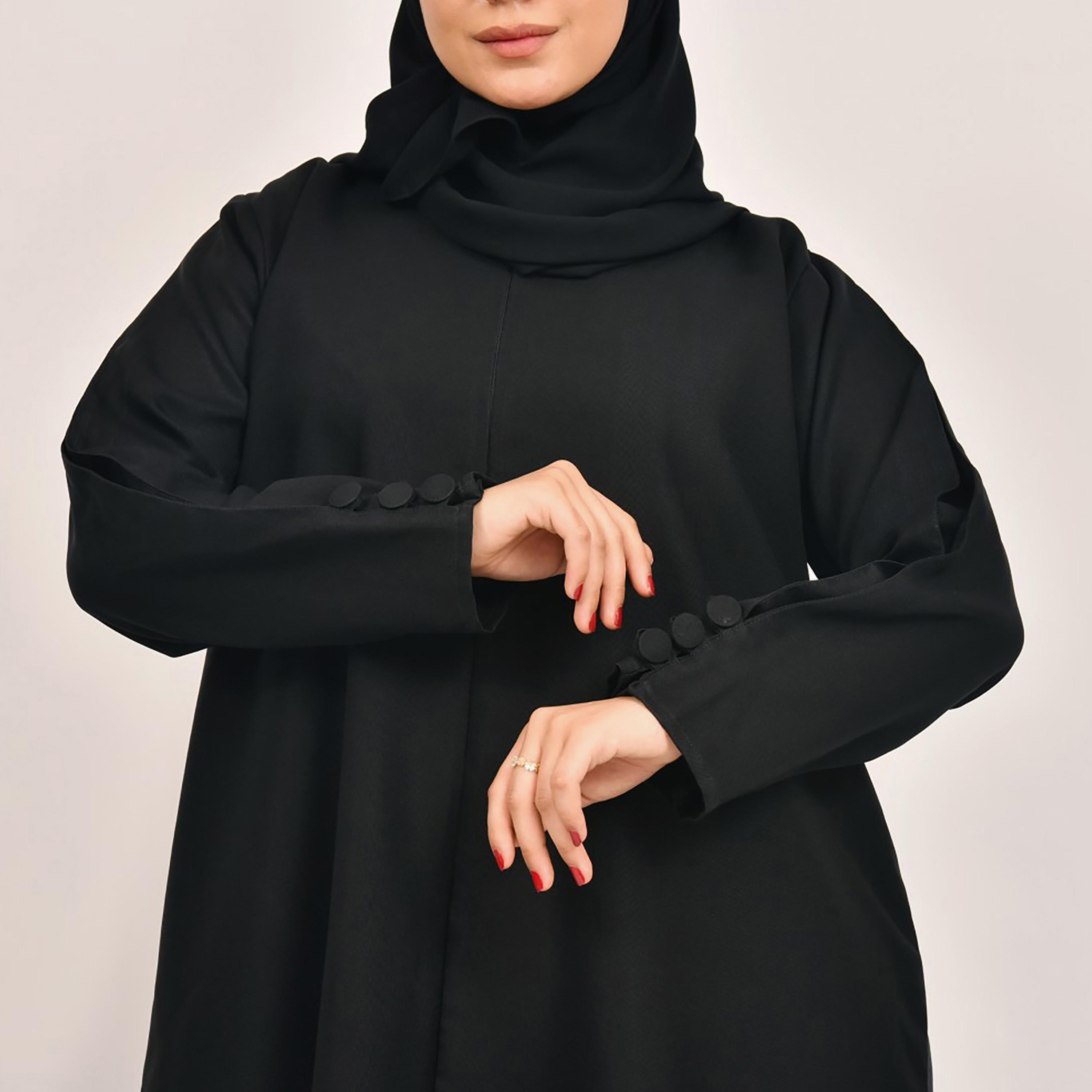 Lamha Plain Buttoned Detailed Sleeves Abaya with Hijab-women-arabicclothing-abayas-image-3