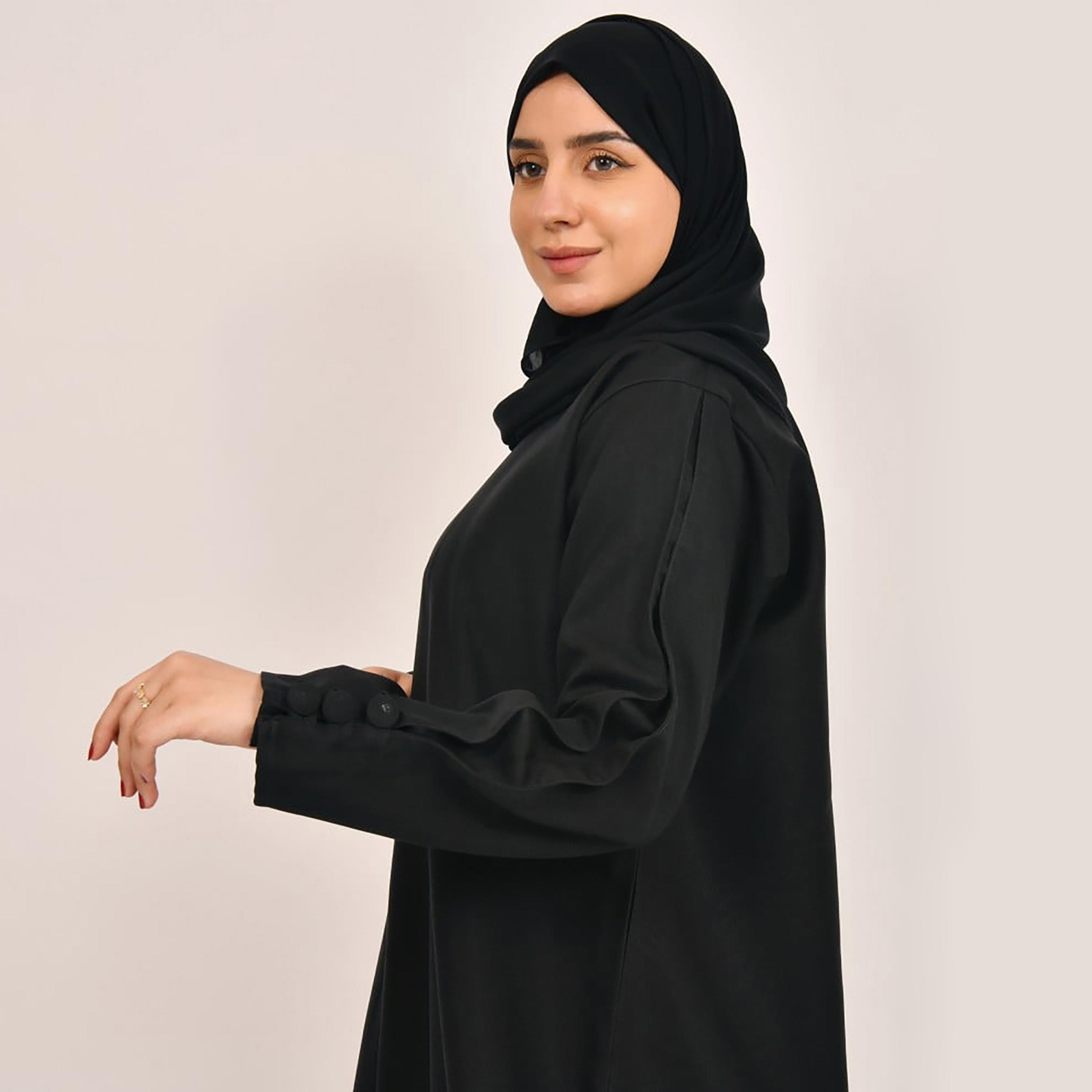 Lamha Plain Buttoned Detailed Sleeves Abaya with Hijab-women-arabicclothing-abayas-image-4