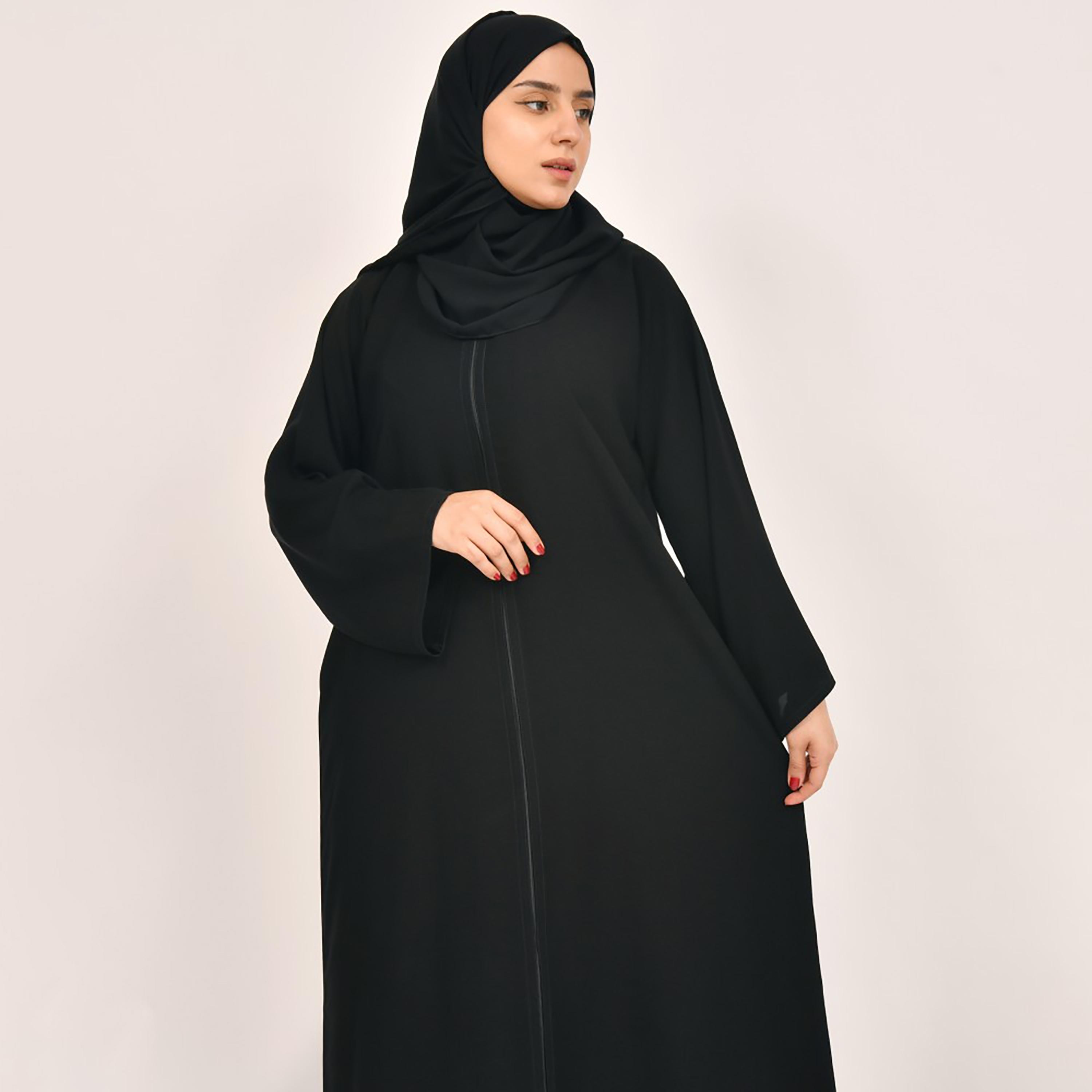 Lamha Plain Front Zip Abaya with Hijab-women-arabicclothing-abayas-image-2