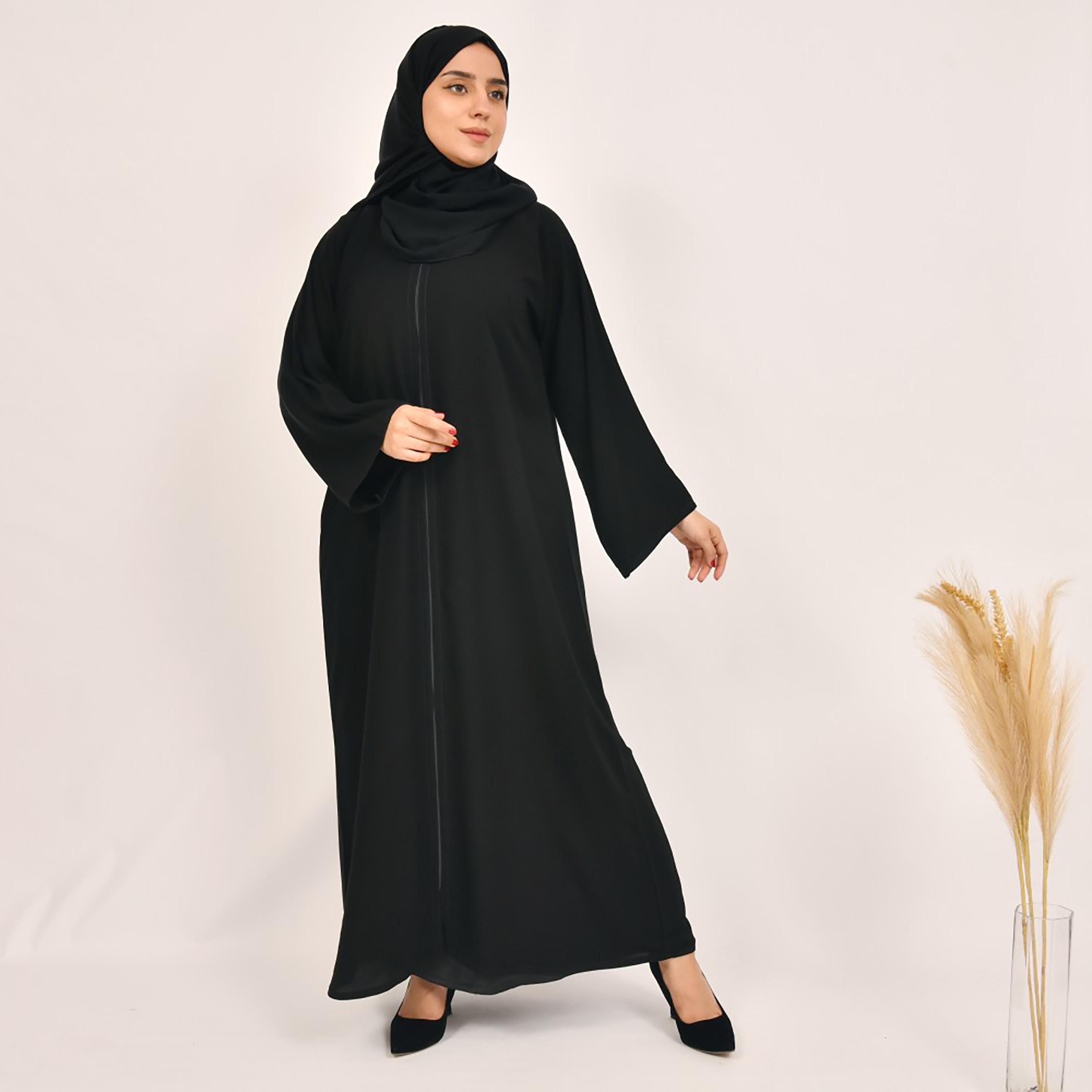 Lamha Plain Front Zip Abaya with Hijab-women-arabicclothing-abayas-image-4