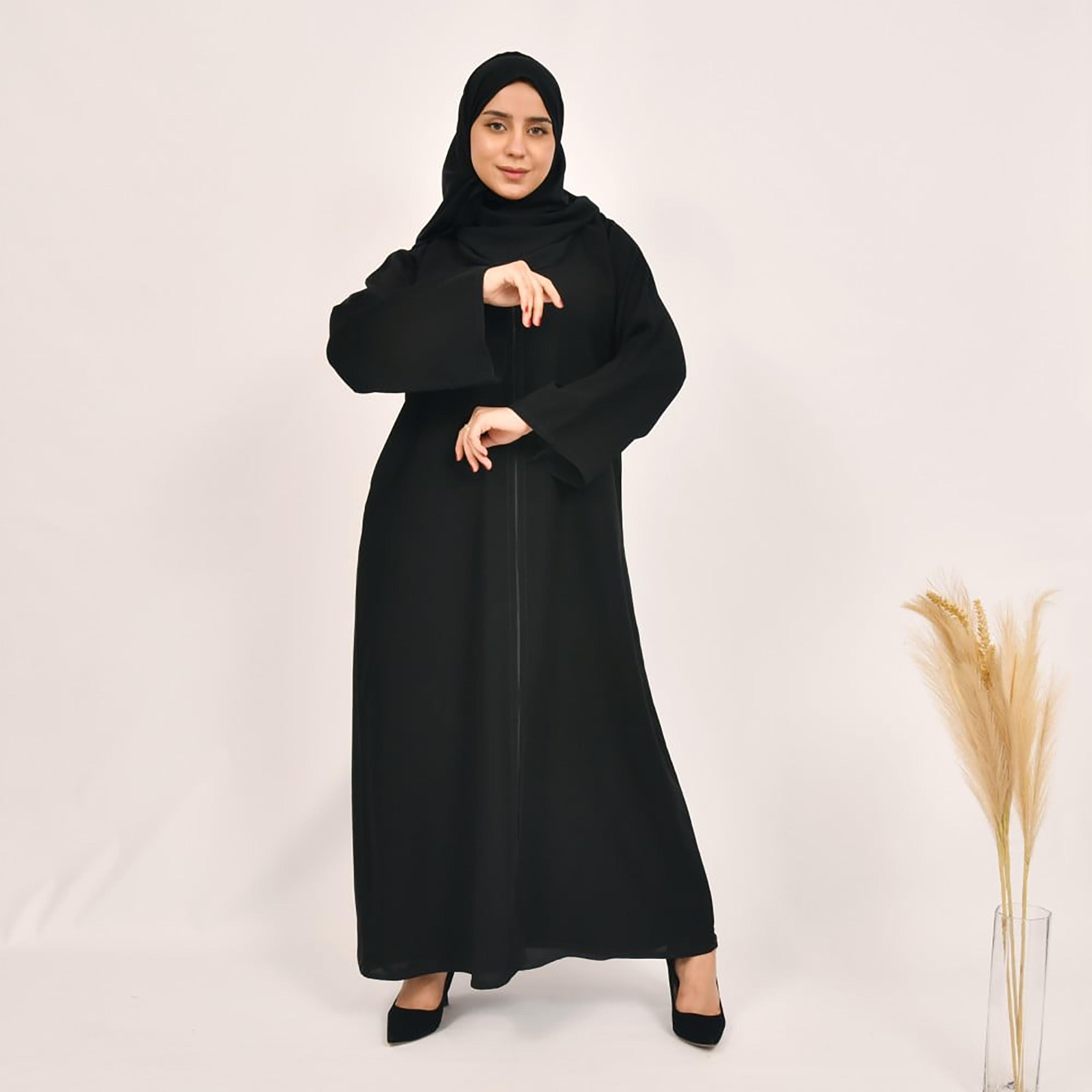 Lamha Plain Front Zip Abaya with Hijab-women-arabicclothing-abayas-image-1