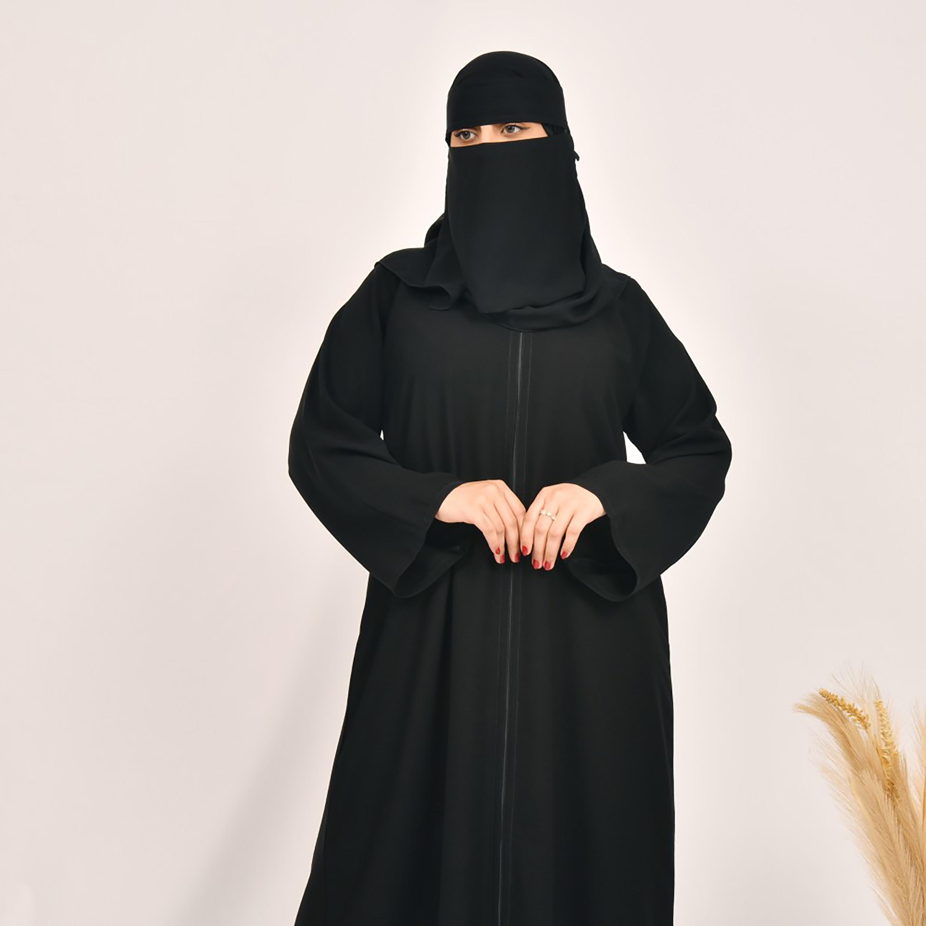 Lamha Plain Front Zip Abaya with Hijab-women-arabicclothing-abayas-image-5