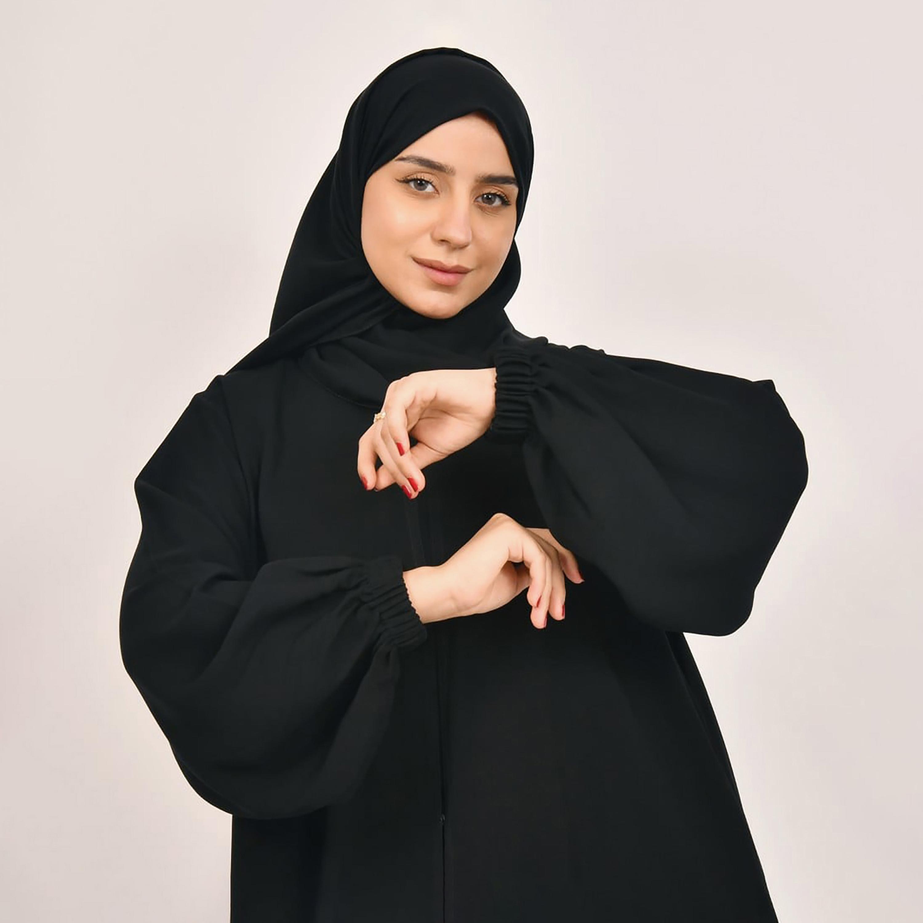 Lamha Plain Hook and Eye Closure Abaya with Hijab-women-arabicclothing-abayas-image-3