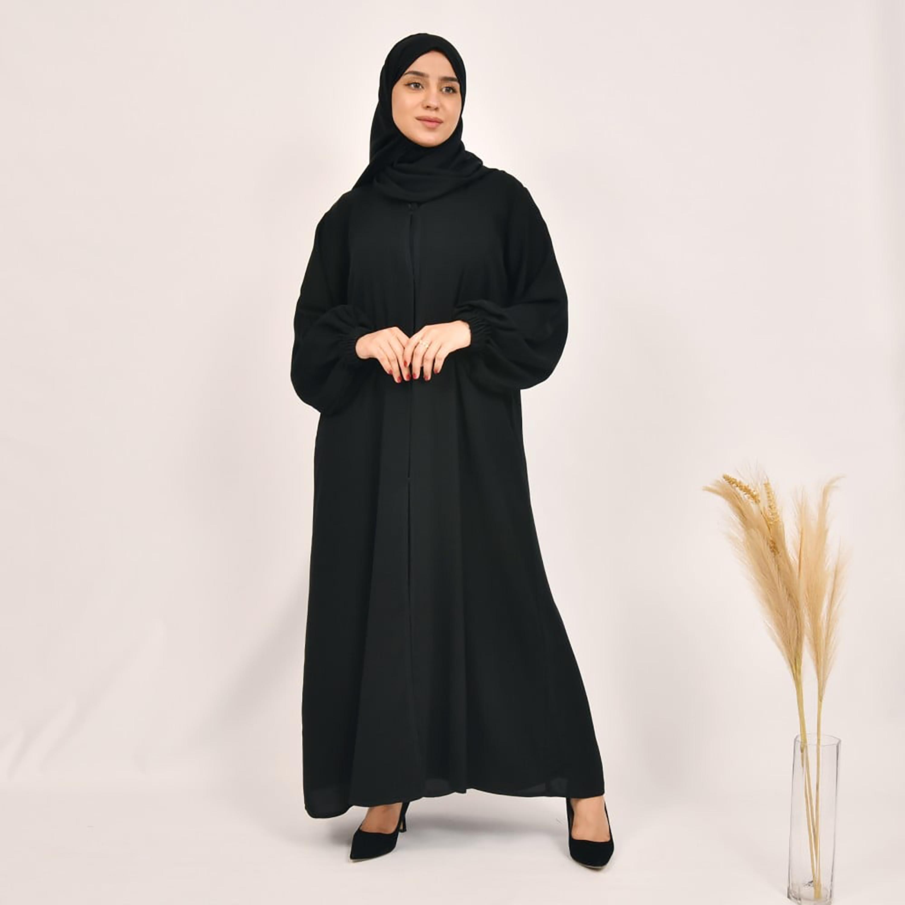 Lamha Plain Hook and Eye Closure Abaya with Hijab-women-arabicclothing-abayas-image-1