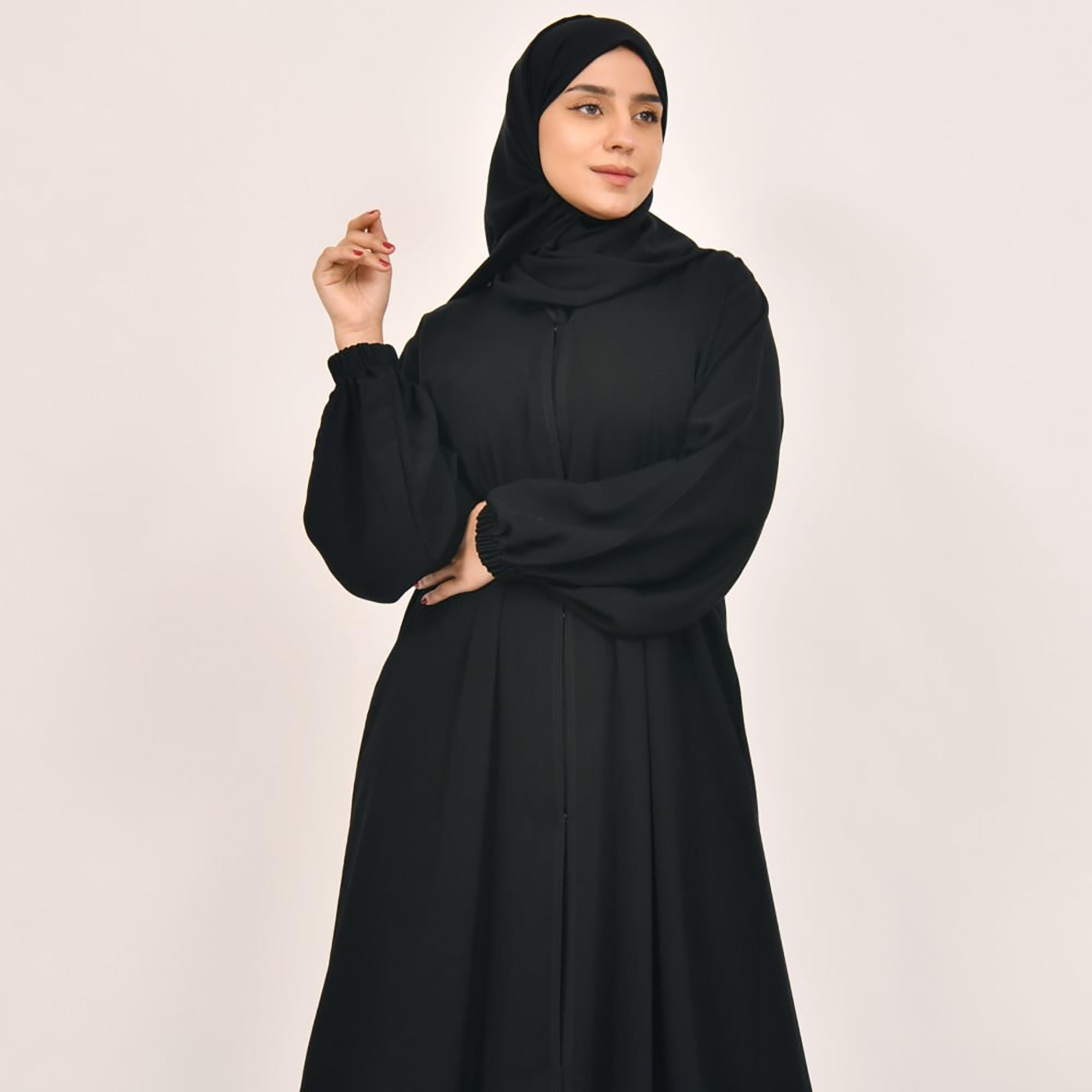 Lamha Plain Hook and Eye Closure Abaya with Hijab-women-arabicclothing-abayas-image-2