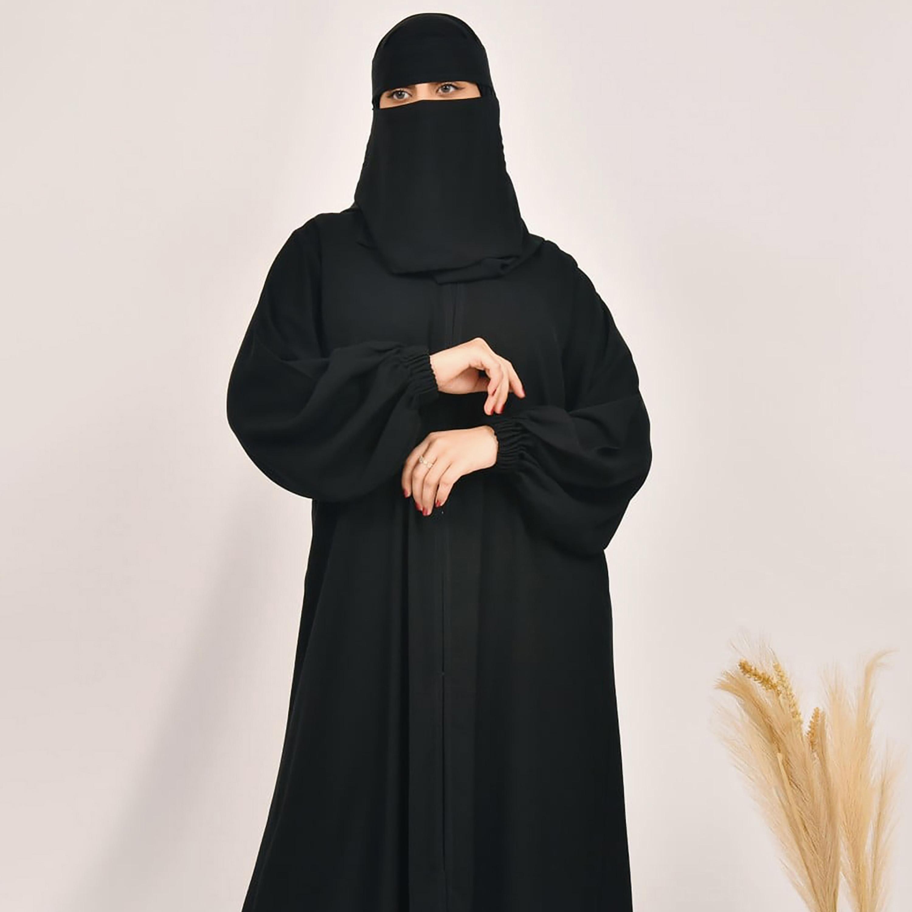 Lamha Plain Hook and Eye Closure Abaya with Hijab-women-arabicclothing-abayas-image-5