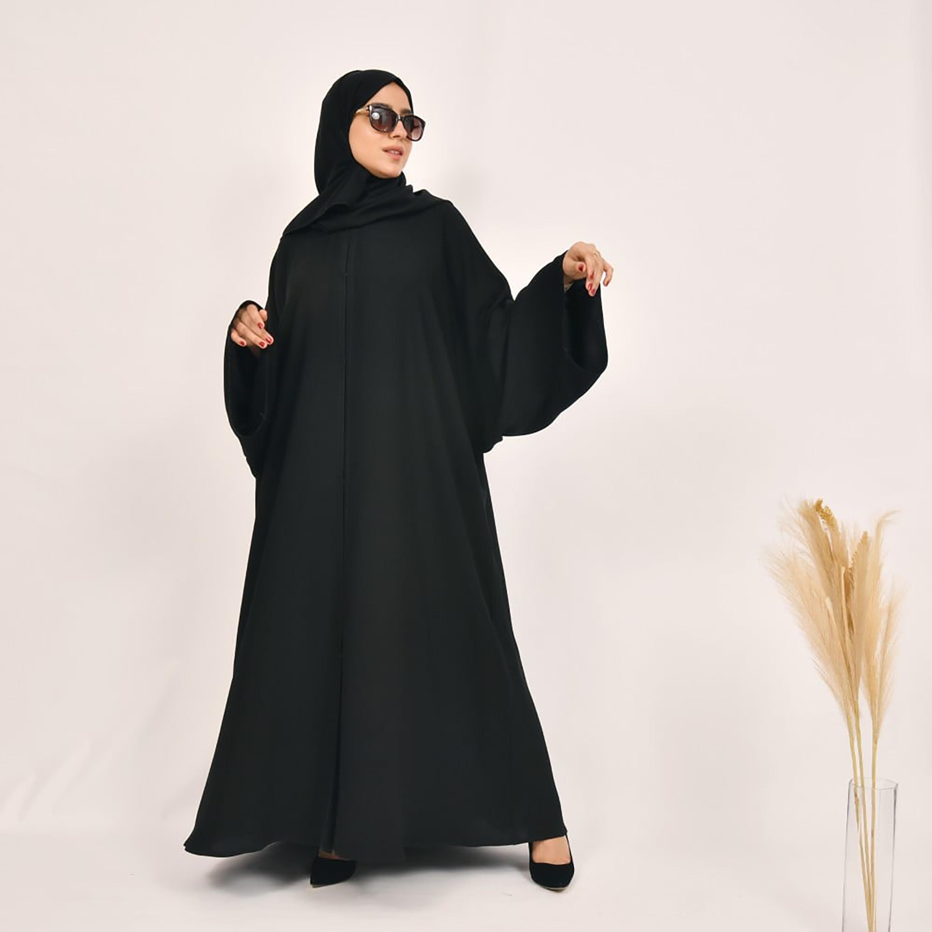 Lamha Plain Hook and Eye Closure Abaya with Hijab-women-arabicclothing-abayas-image-3