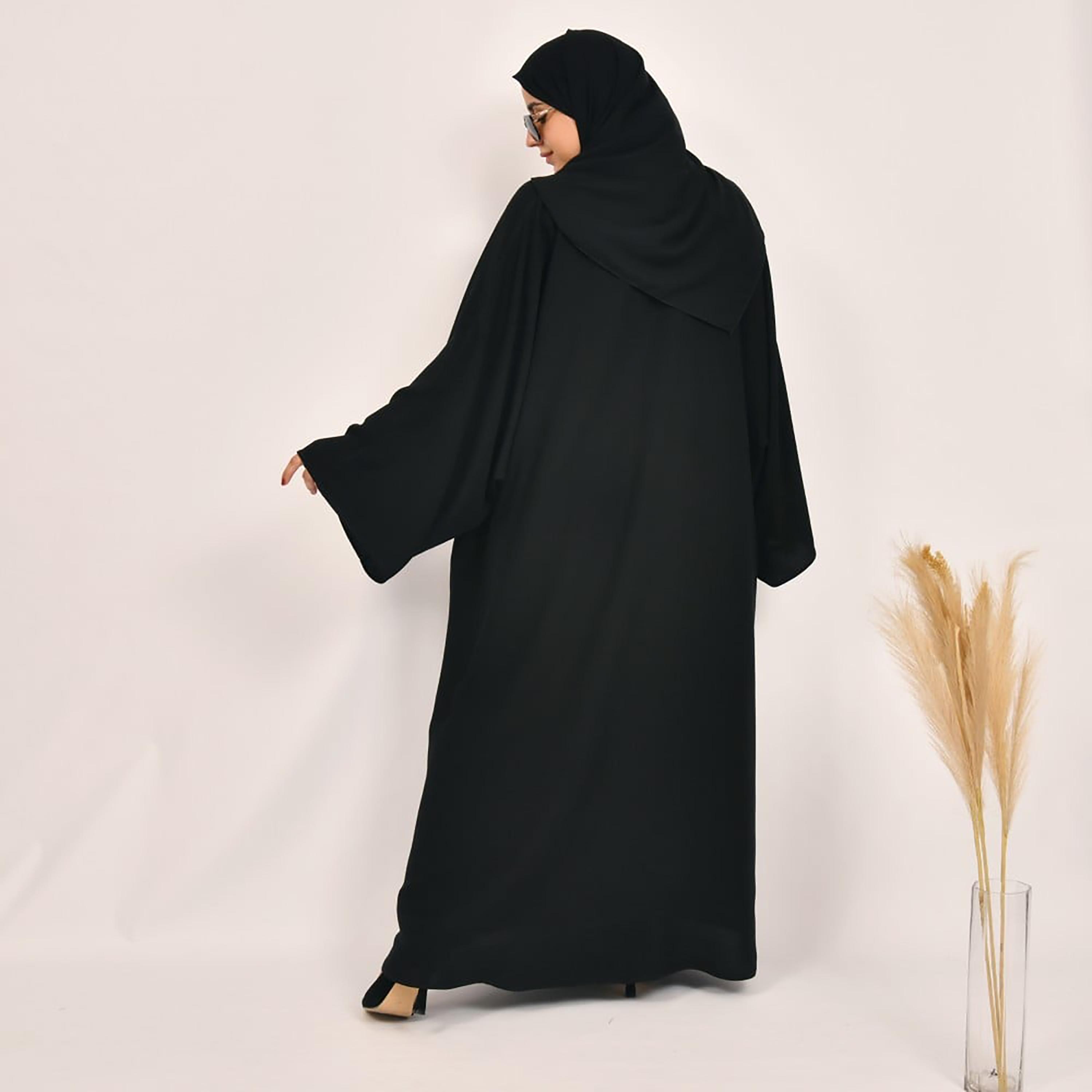 Lamha Plain Hook and Eye Closure Abaya with Hijab-women-arabicclothing-abayas-image-4