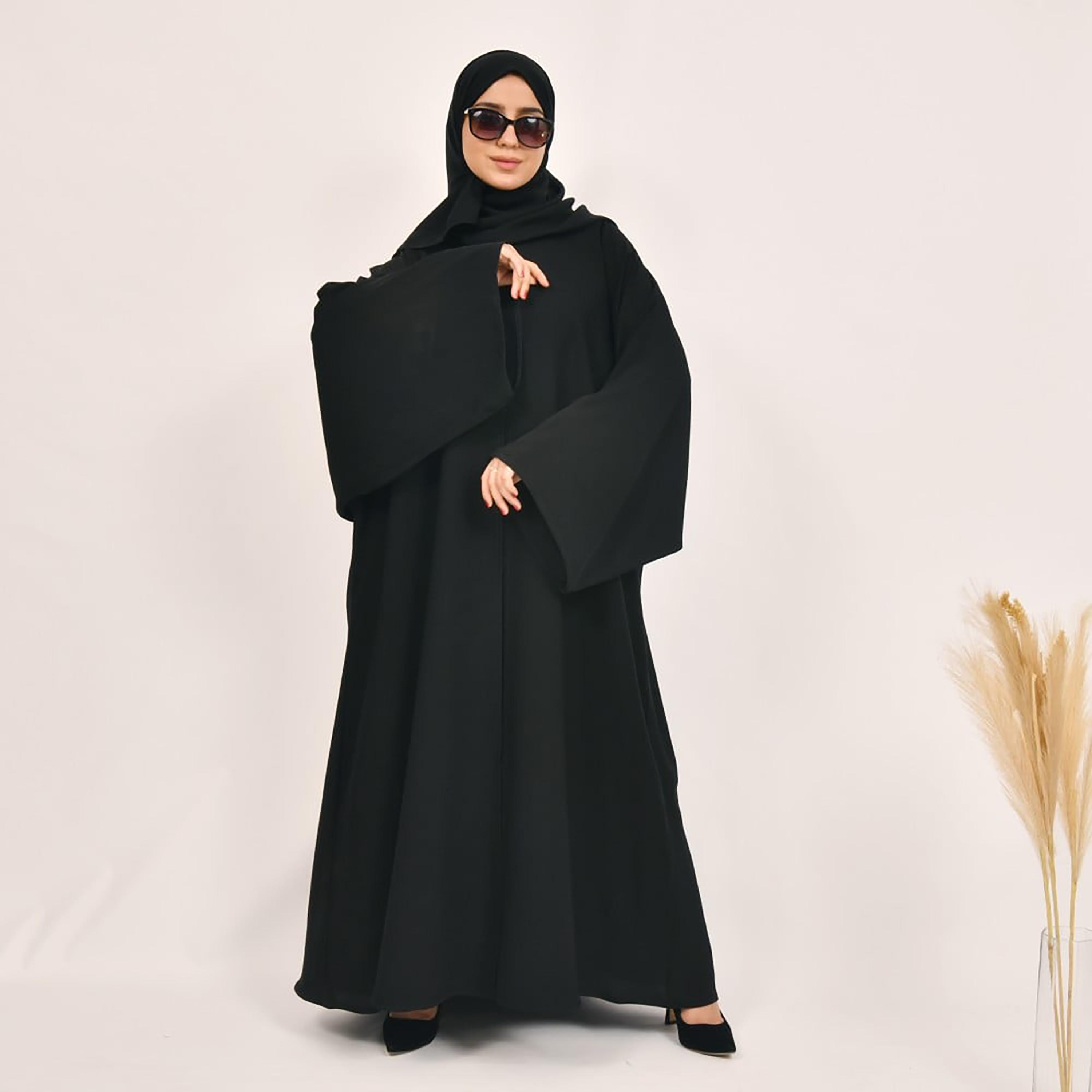 Lamha Plain Hook and Eye Closure Abaya with Hijab-women-arabicclothing-abayas-image-1