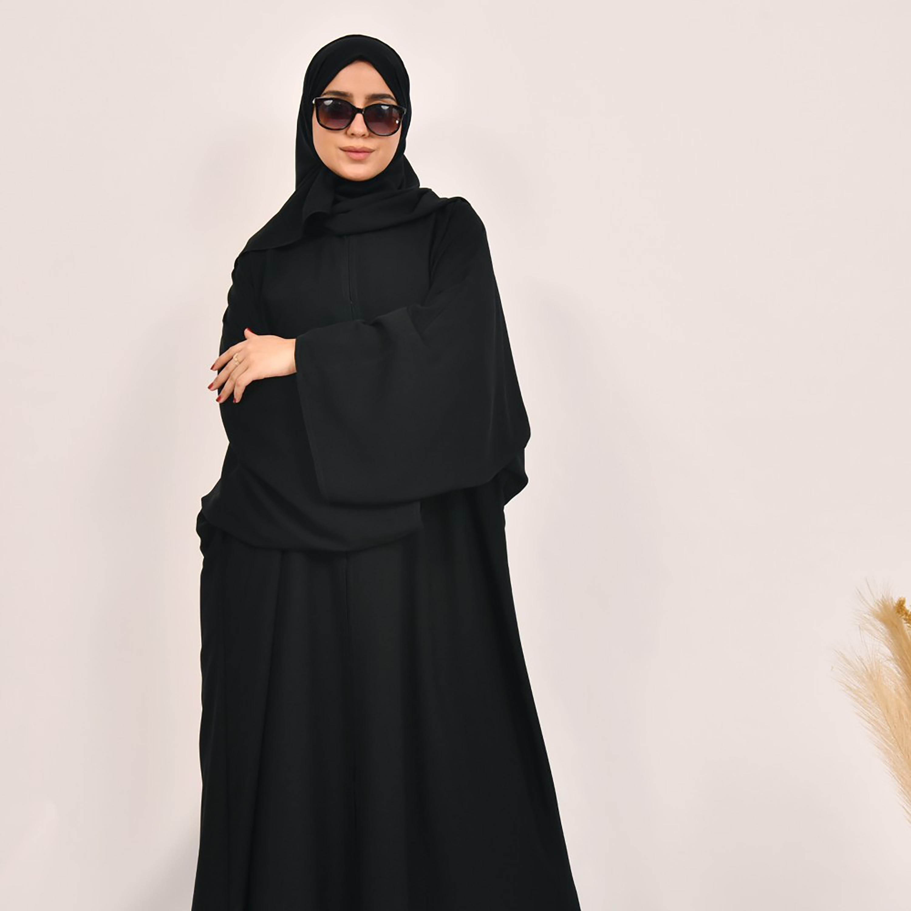 Lamha Plain Hook and Eye Closure Abaya with Hijab-women-arabicclothing-abayas-image-2