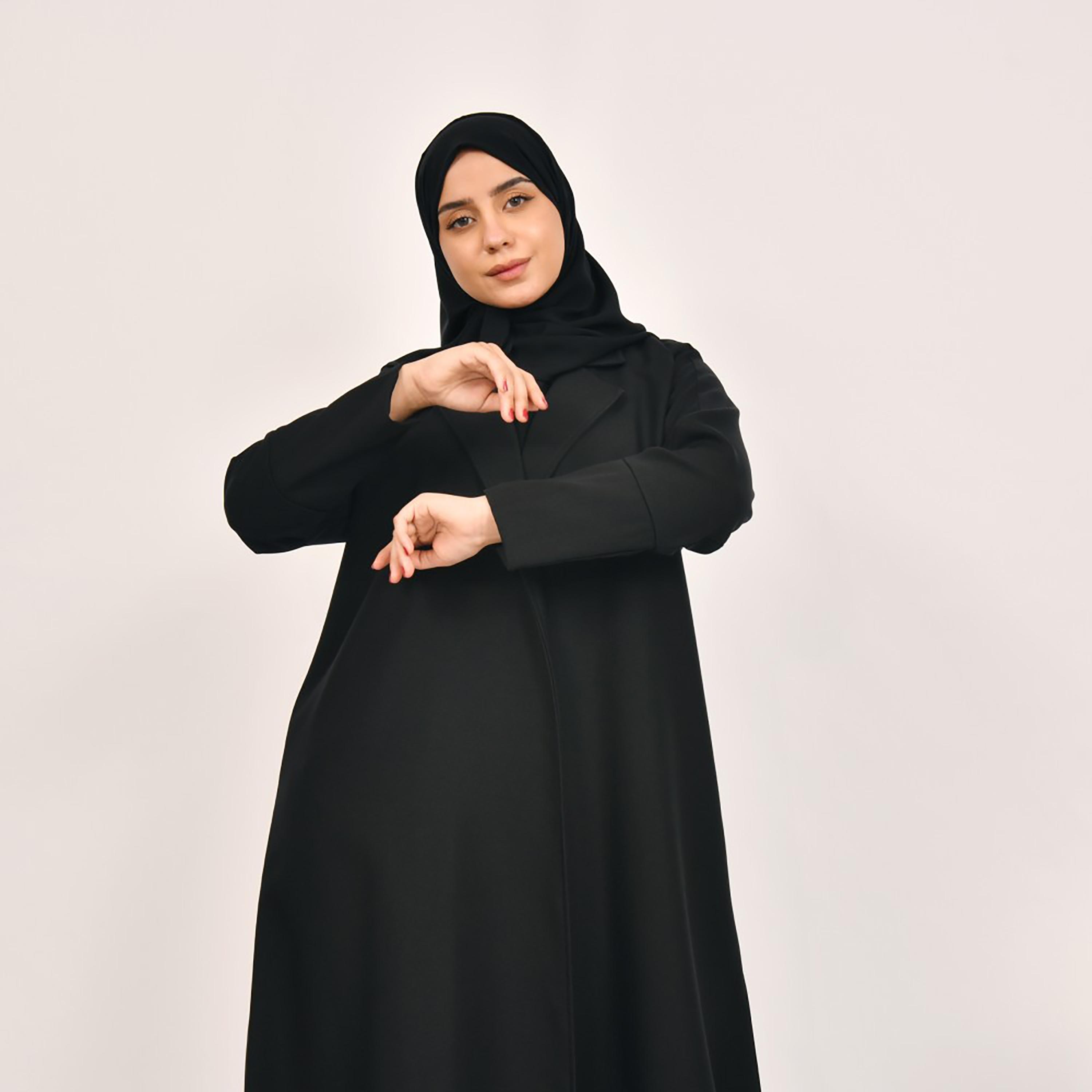 Lamha Plain Coat Style Abaya with Hijab-women-arabicclothing-abayas-image-3