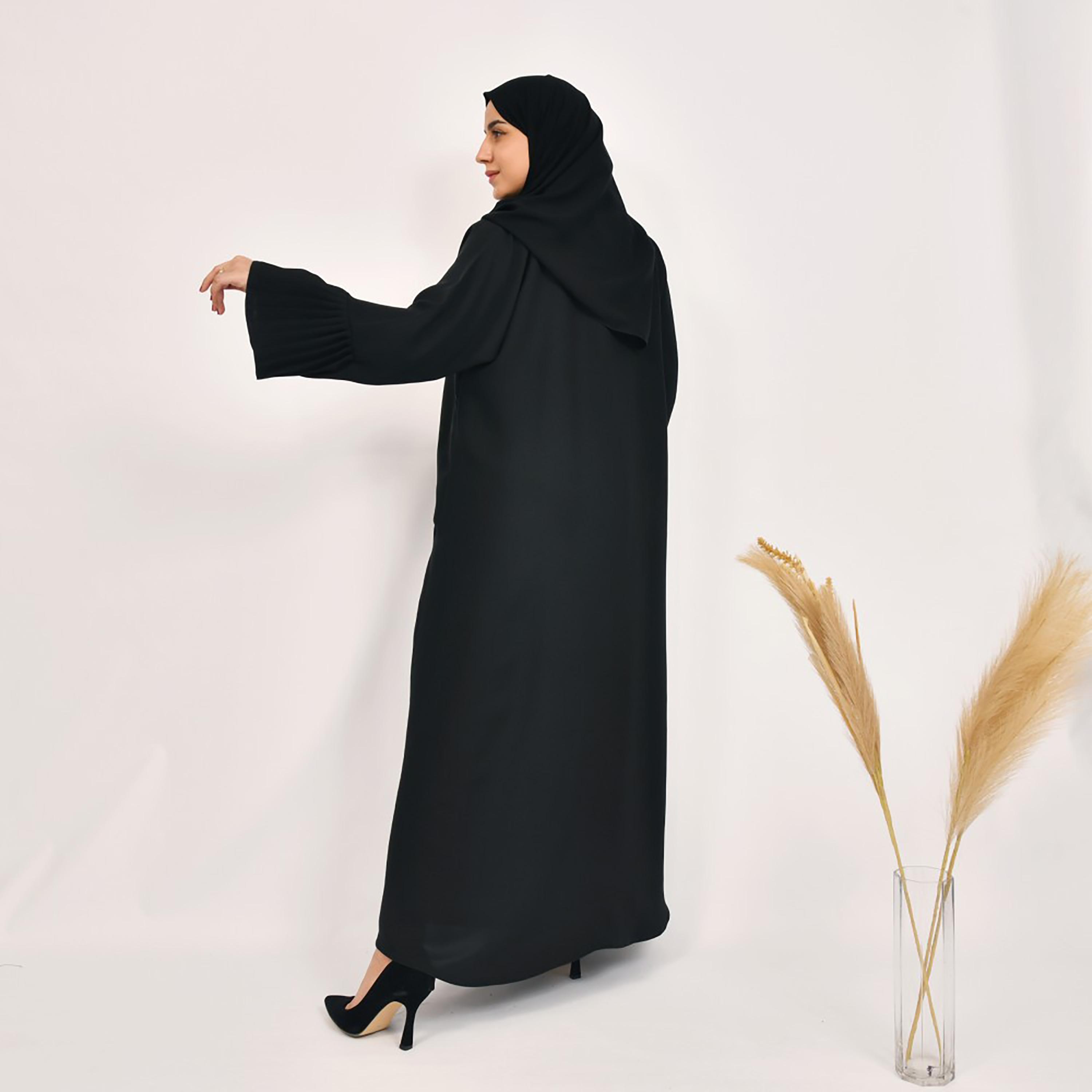 Lamha Beaded Detailed Coat Style Abaya with Hijab-women-arabicclothing-abayas-image-4