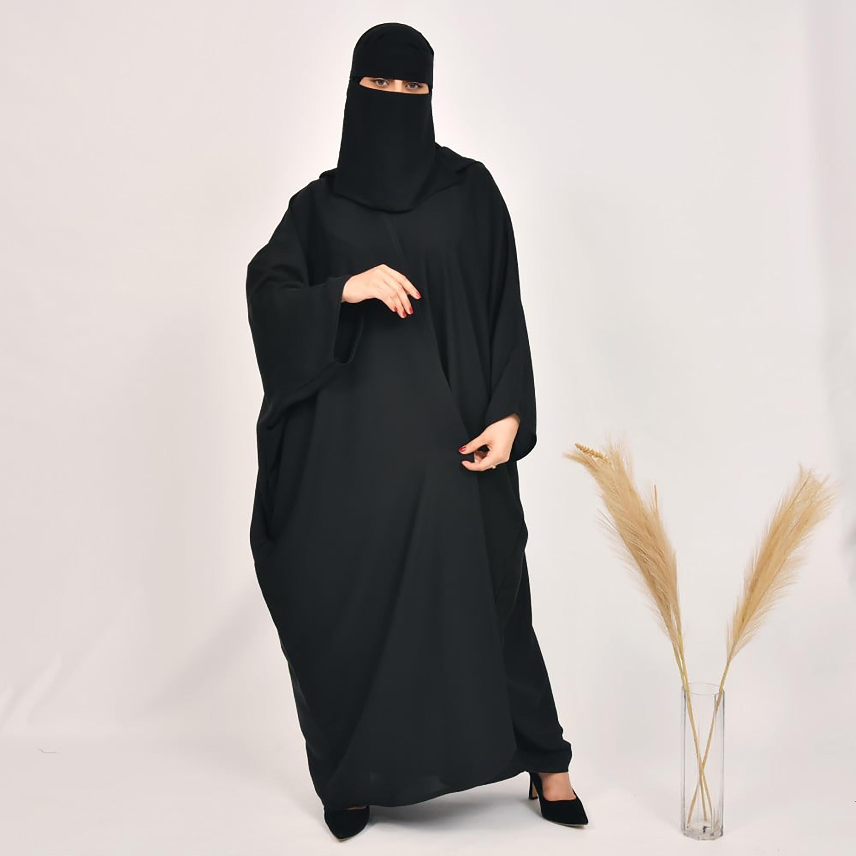 Lamha Plain Hidden Pocket Abaya with Hijab-women-arabicclothing-abayas-image-1
