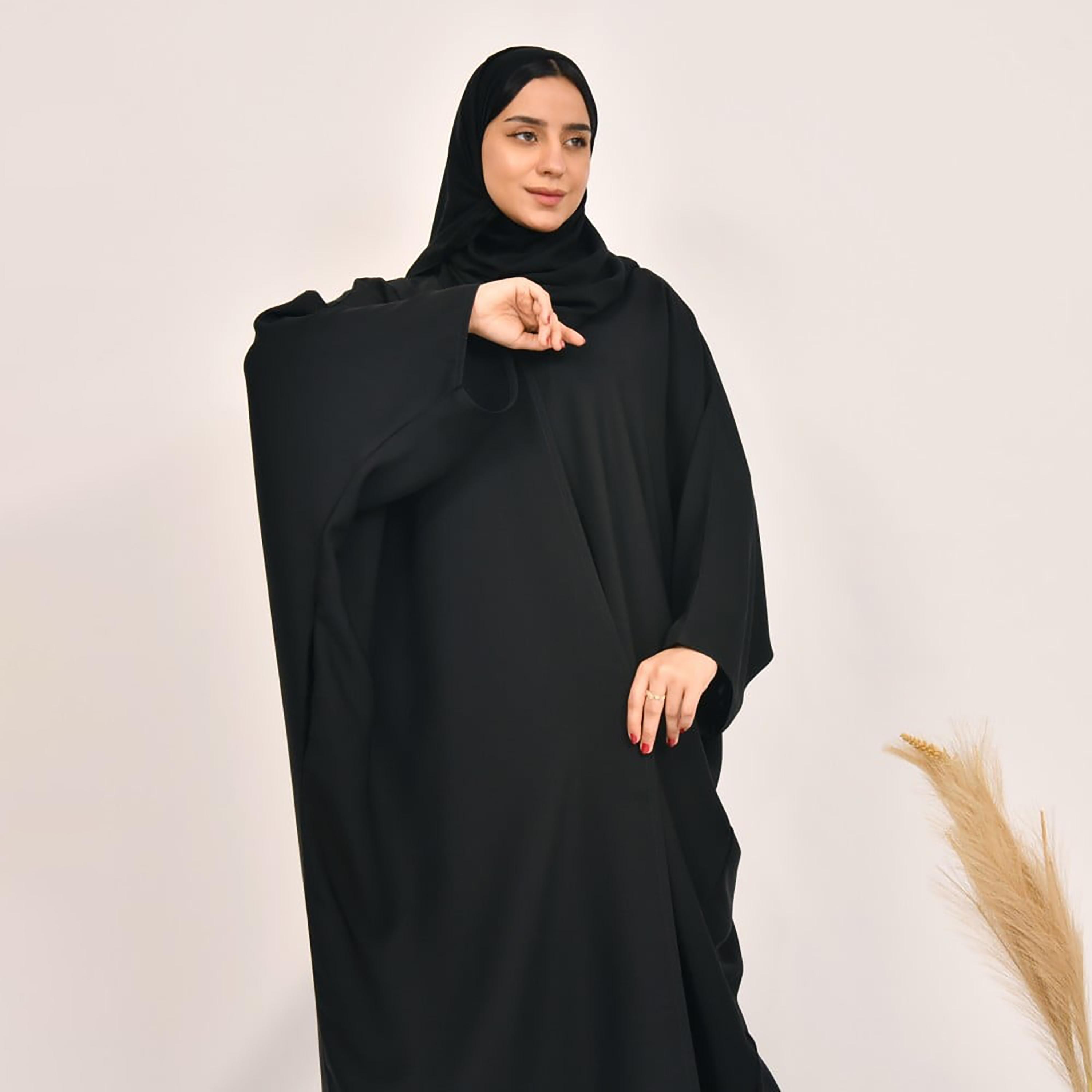 Lamha Plain Hidden Pocket Abaya with Hijab-women-arabicclothing-abayas-image-2