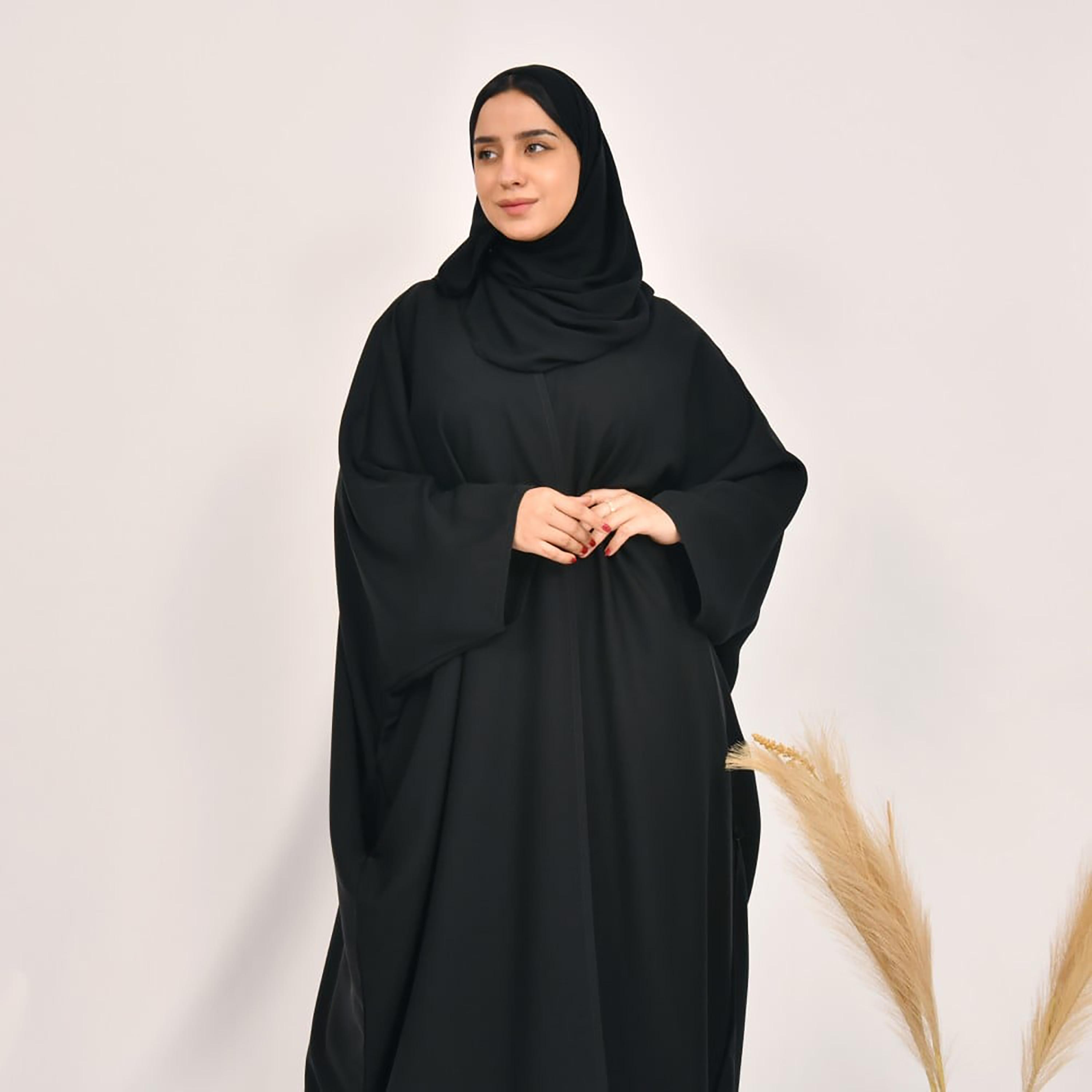 Lamha Plain Hidden Pocket Abaya with Hijab-women-arabicclothing-abayas-image-5